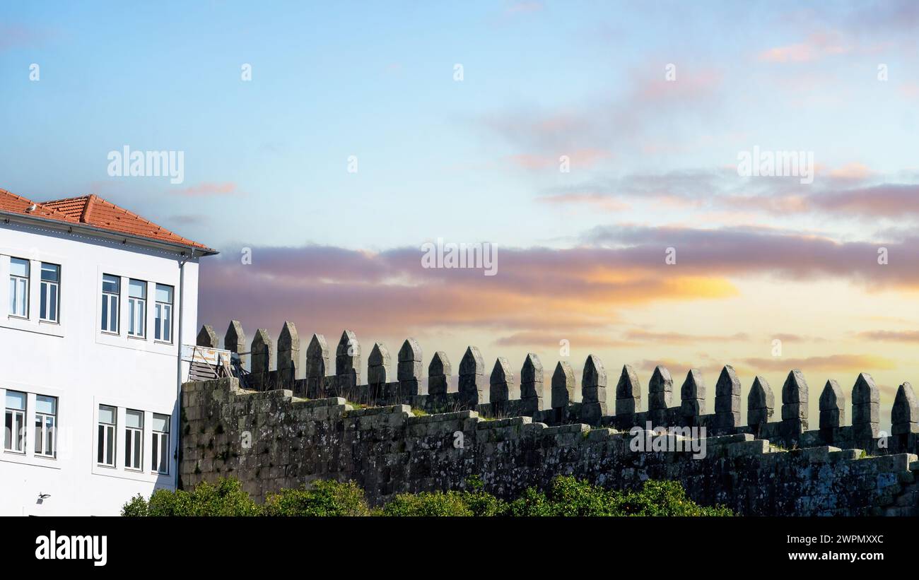 Battlement, rampart or fortified wall, medieval architecture, PORTO, PORTUGAL Stock Photo