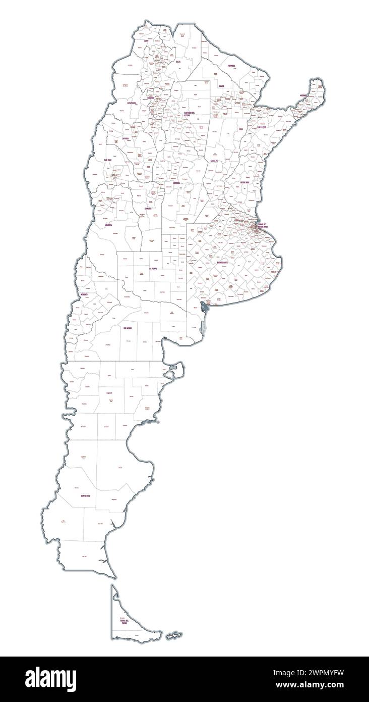 Administrative outline map of Argentina showing regions, provinces ...