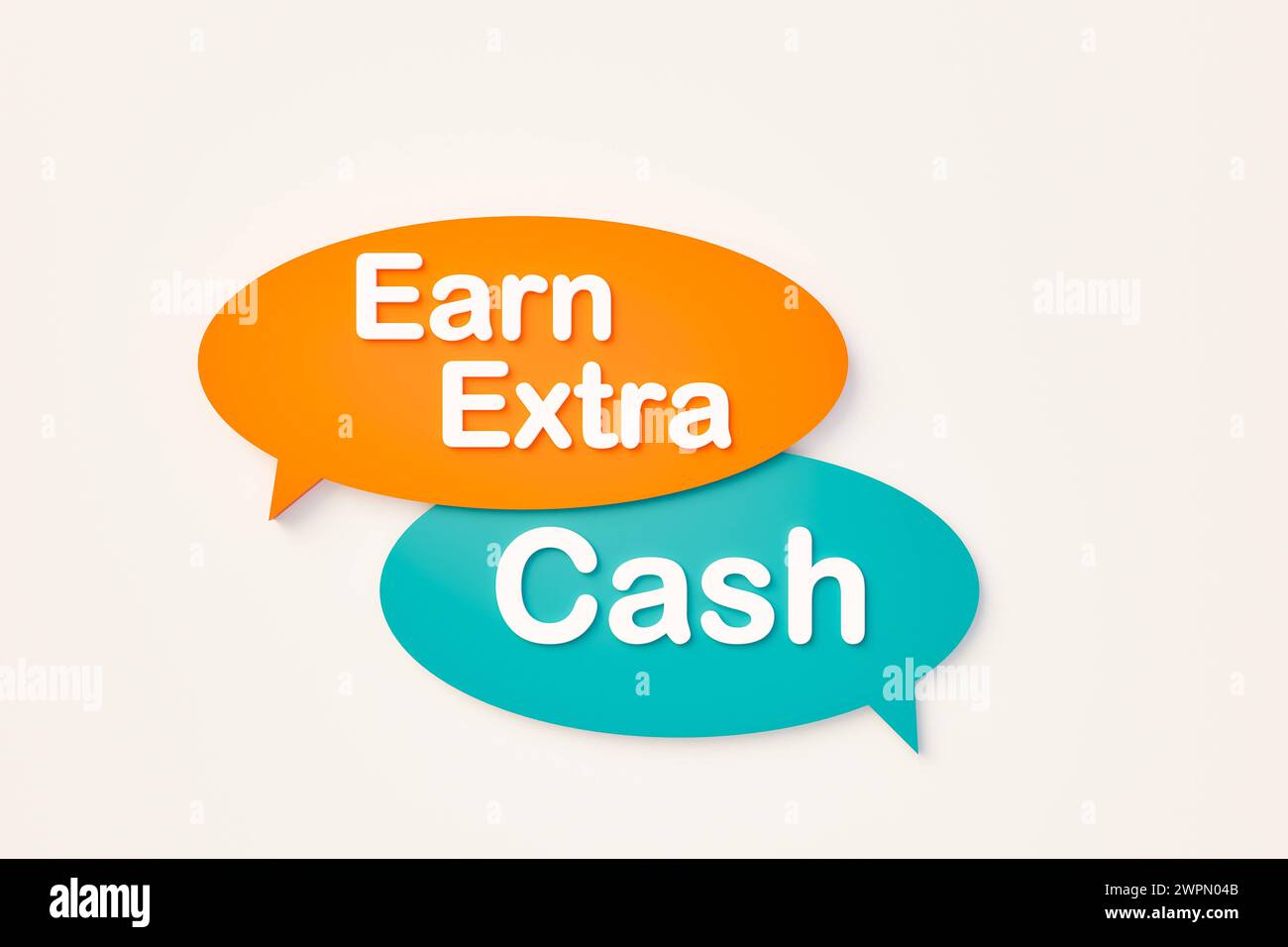 Earn extra cash, online speech bubble. Earn extra cash, chat bubble in orange, blue colors. additional , income, supplementary, salary, wage, speculat Stock Photo