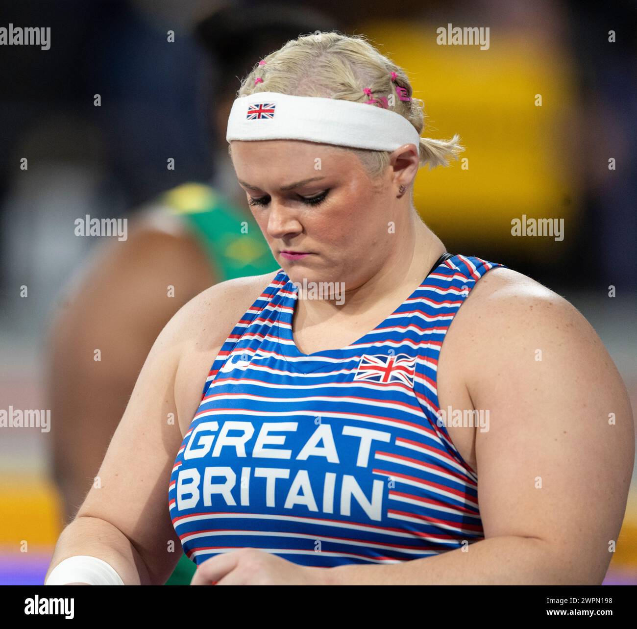 Amelia Campbell of Great Britain competing in the women’s shot put at