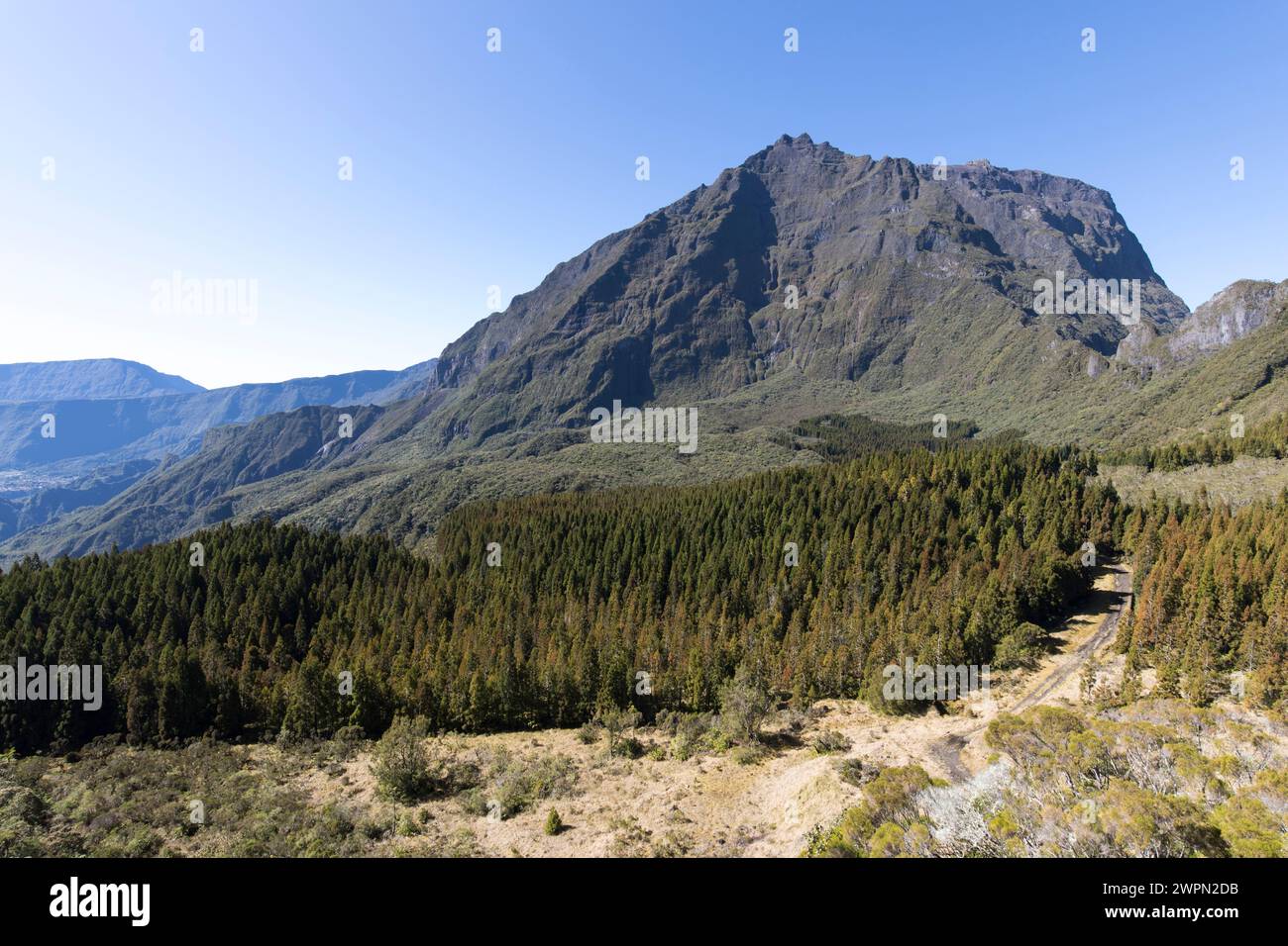landscape along cirque trekking in La Reunion Stock Photo
