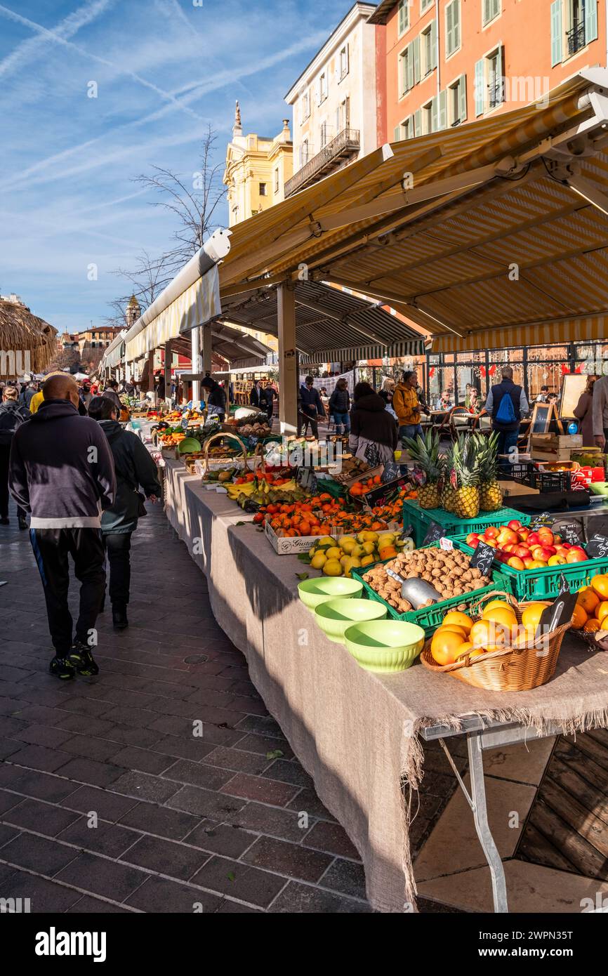 Flower market in Nice, Nice in winter, South of France, Cote d'Azur, France, Europe Stock Photo