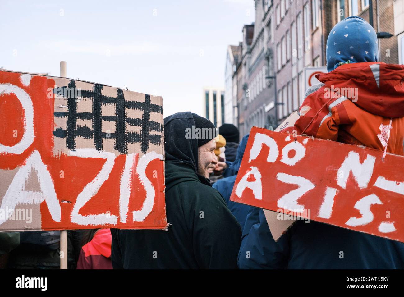 No Nazis signs at demonstration against the right in Lübeck Stock Photo