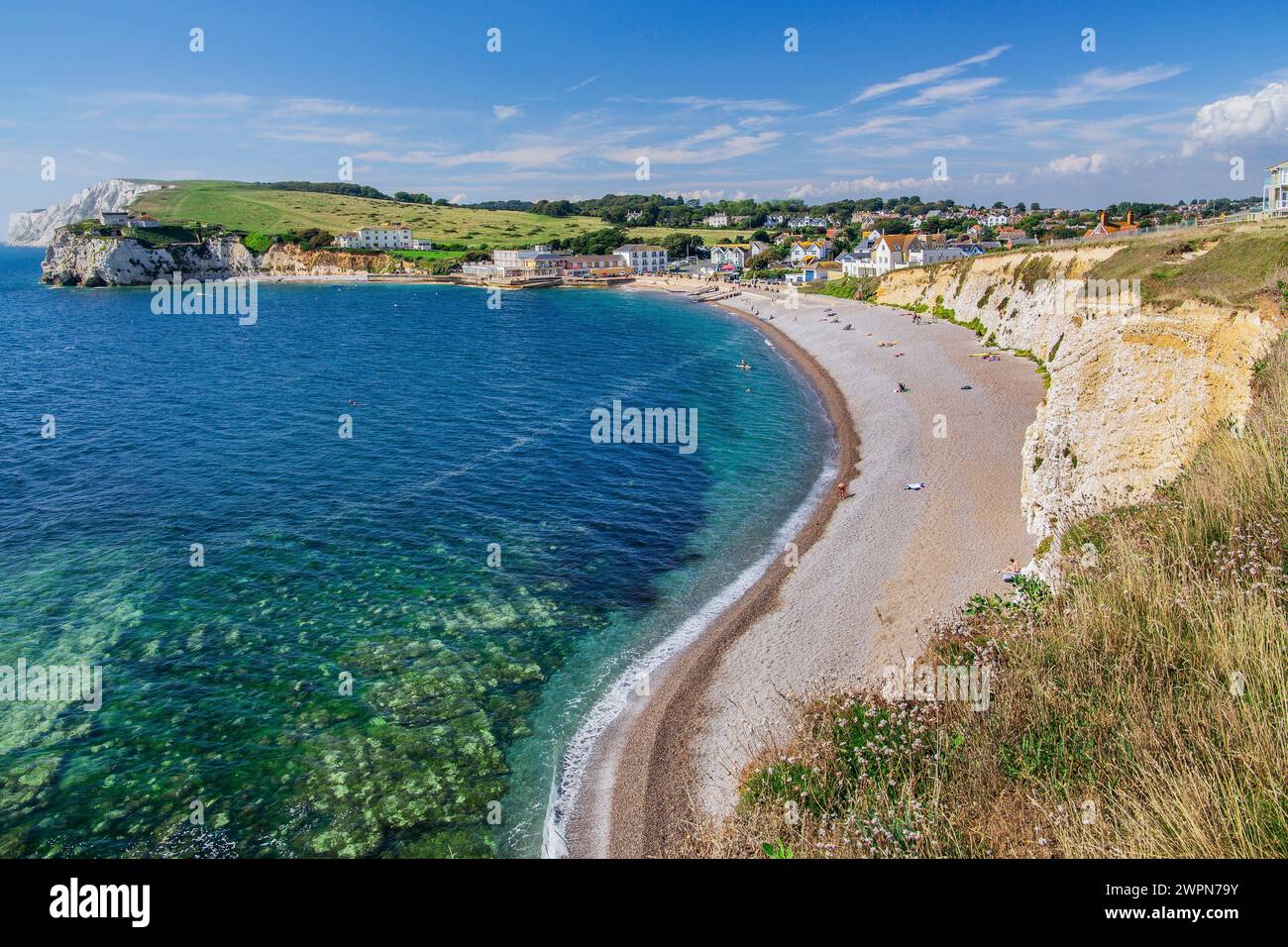 Beach with cliffs at Freshwater Bay, Freshwater, Isle of Wight, Hampshire, Great Britain, England Stock Photo