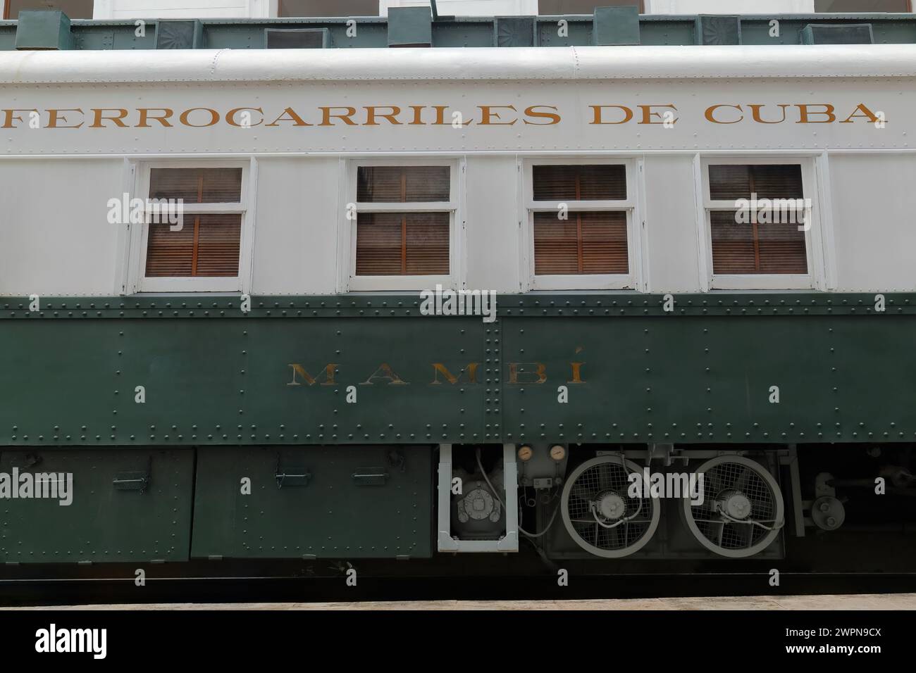 054 The Coche Mambi is the nation's former Presidential Train Carriage, restored and displayed in Churruca Street since 1911. Old Havana-Cuba. Stock Photo