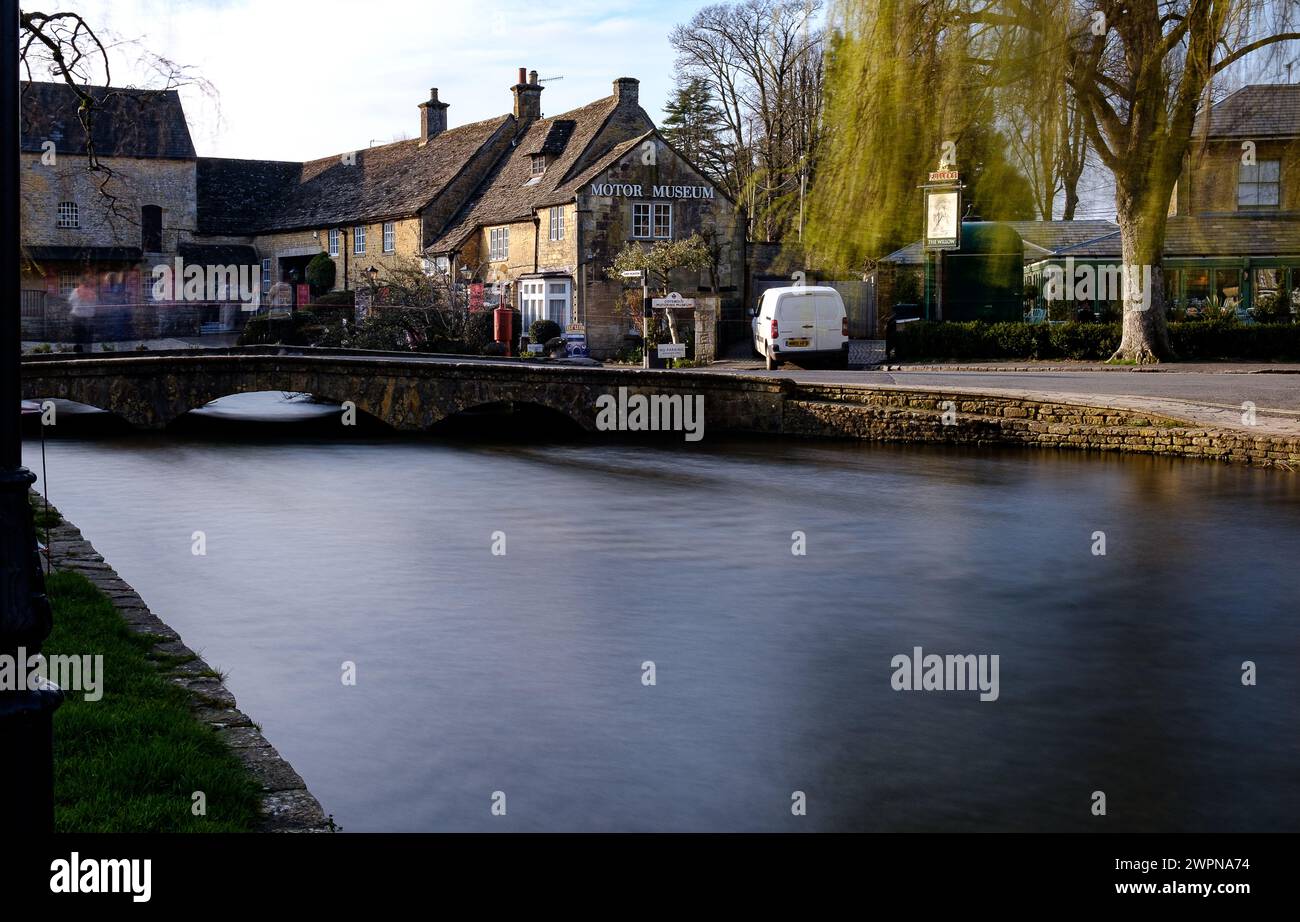 The Cotswold Motoring and Toy Museum at Bourton on the Water in the Water, Gloucestershire. Taken with a 10 stop ND filter creating selective blurring Stock Photo