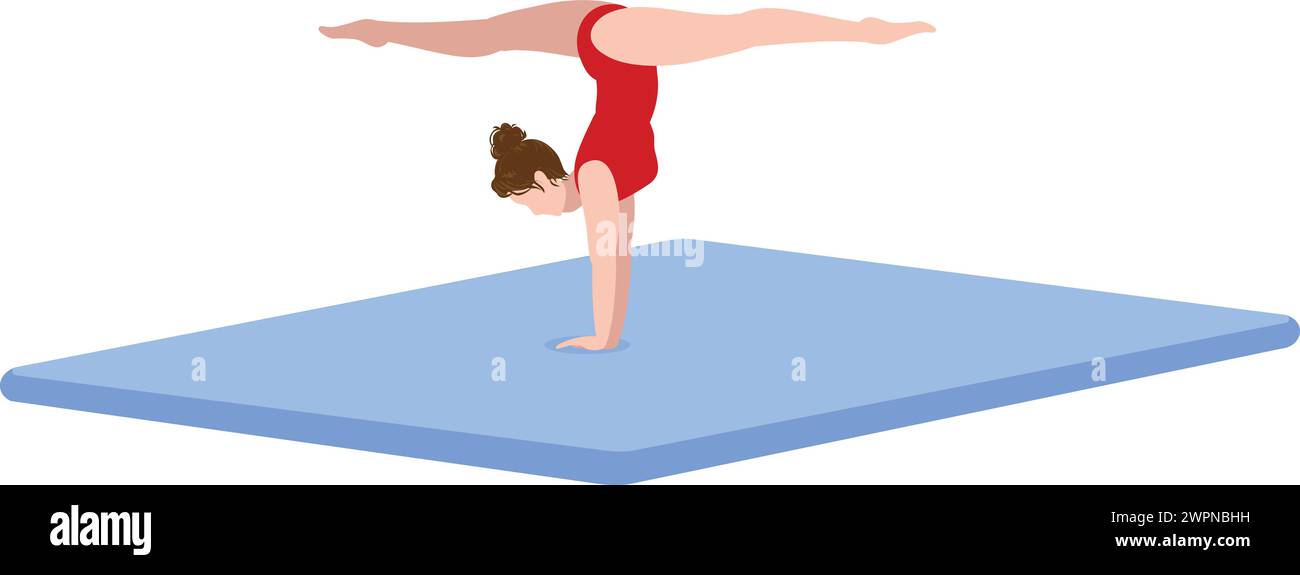Gymnastic on mat icon cartoon vector. Female hard training. Exercise facility vault Stock Vector