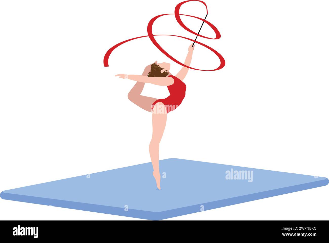 Stick ribbon gymnastics icon cartoon vector. Female training on mat. Sport carpet Stock Vector