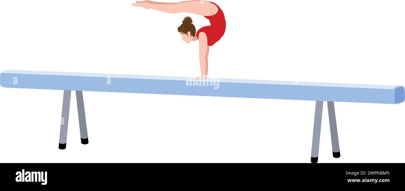 Gymnastic on balance bar icon cartoon vector. Wooden equipment. Female indoor training Stock Vector