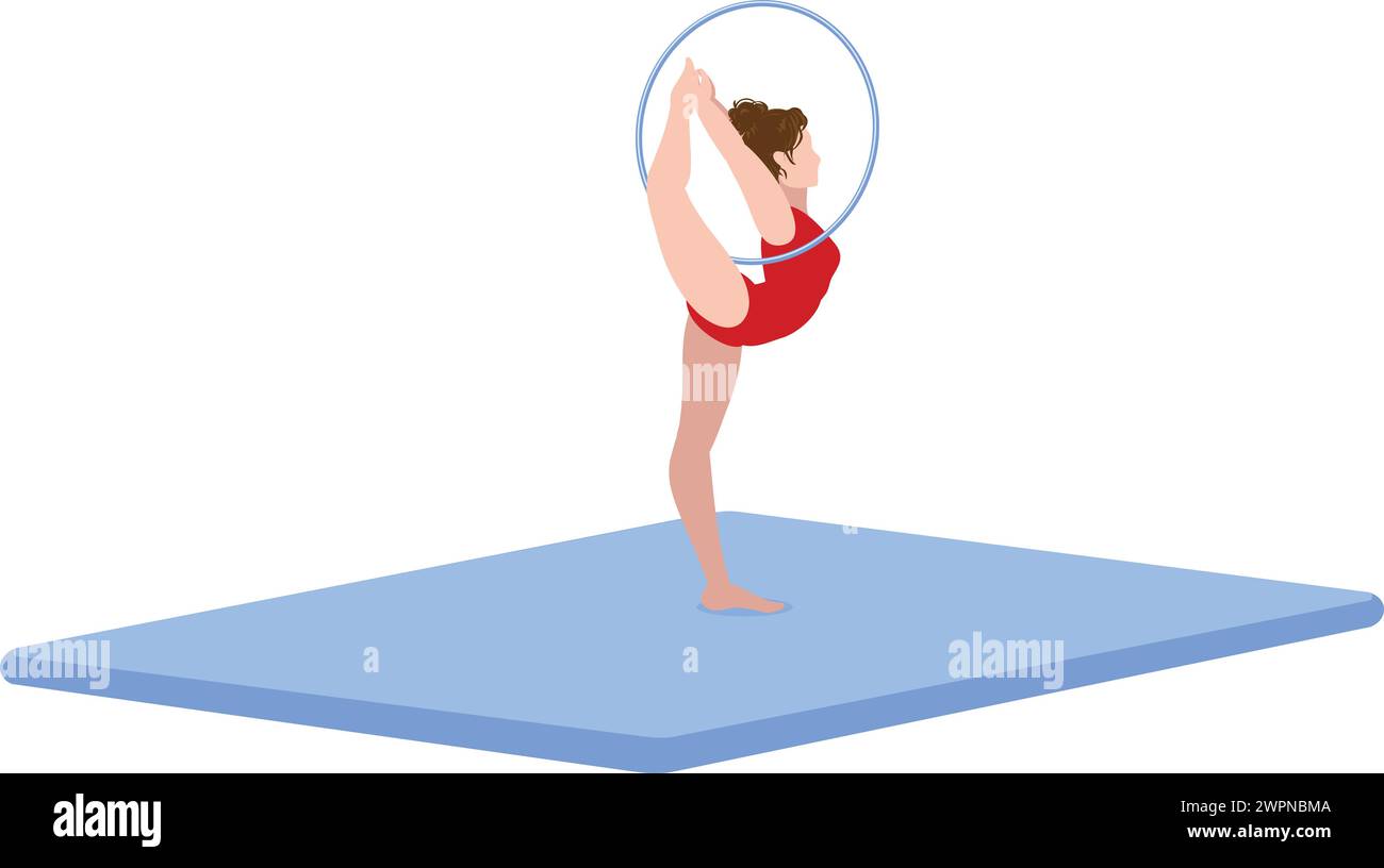 Acrobatic female with ring icon cartoon vector. Athlete on mat. Training indoor center Stock Vector