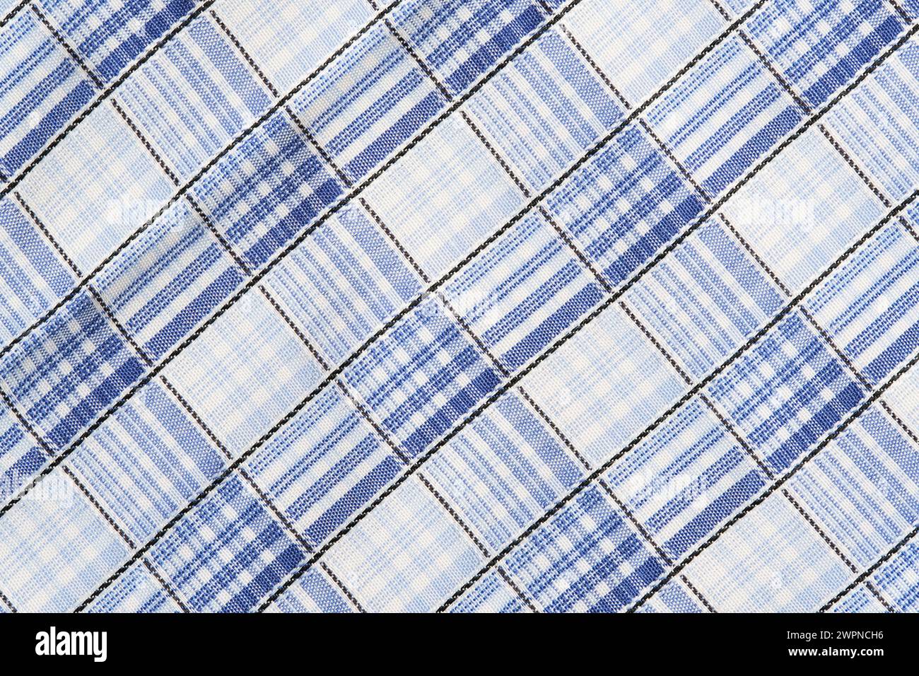 Fabric, texture checkered blue background closeup Stock Photo