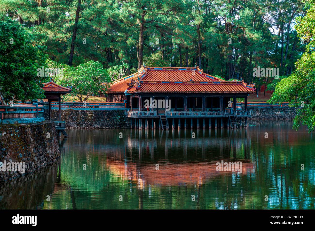 ancient asian pavilion on the water - Tu Duc Tomb - Hue Vietnam Stock Photo