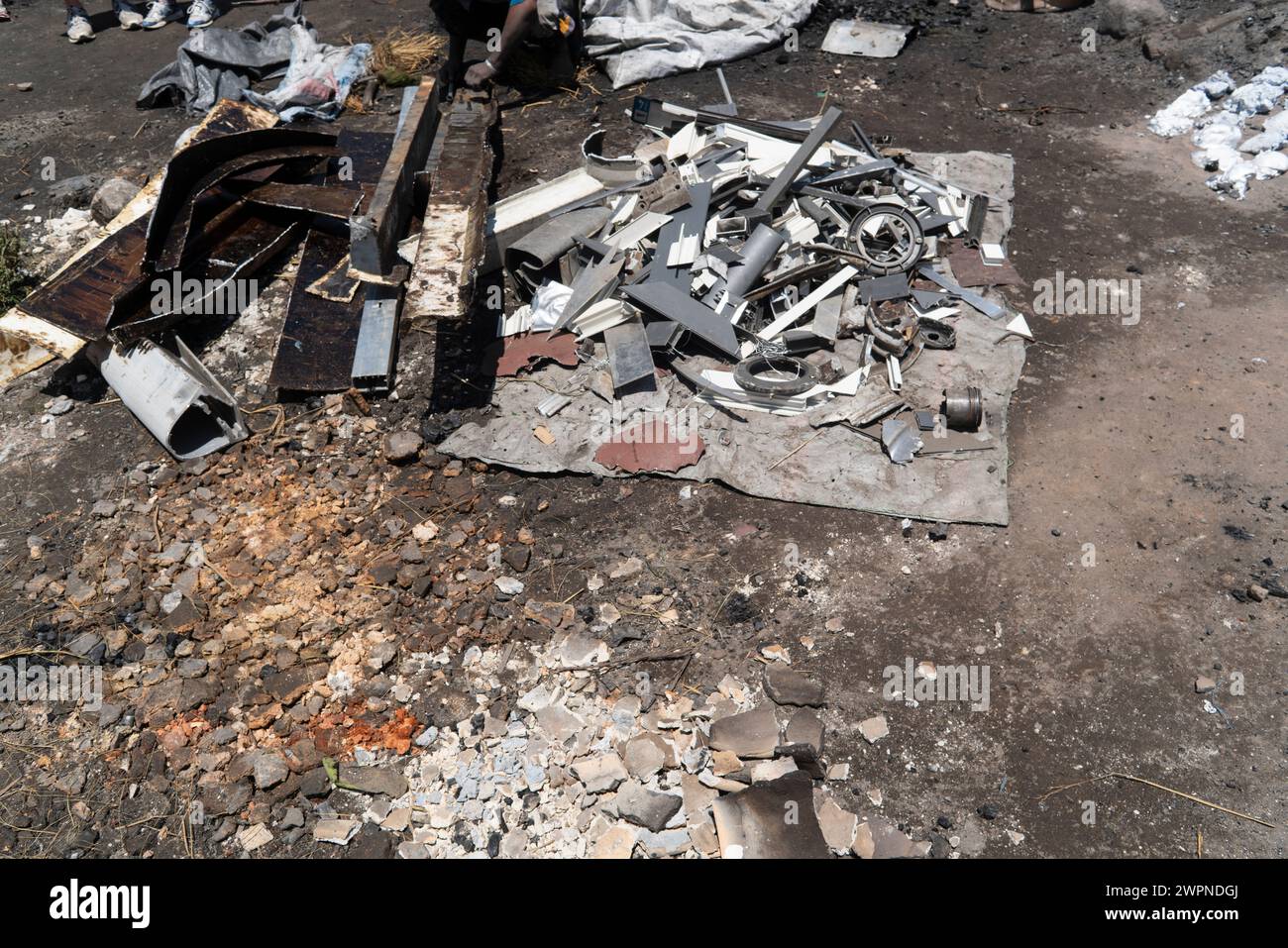 Scrap aluminium ready to be recycjled in an aluminium recycling factory, Ambatolampy, Madagascar Stock Photo