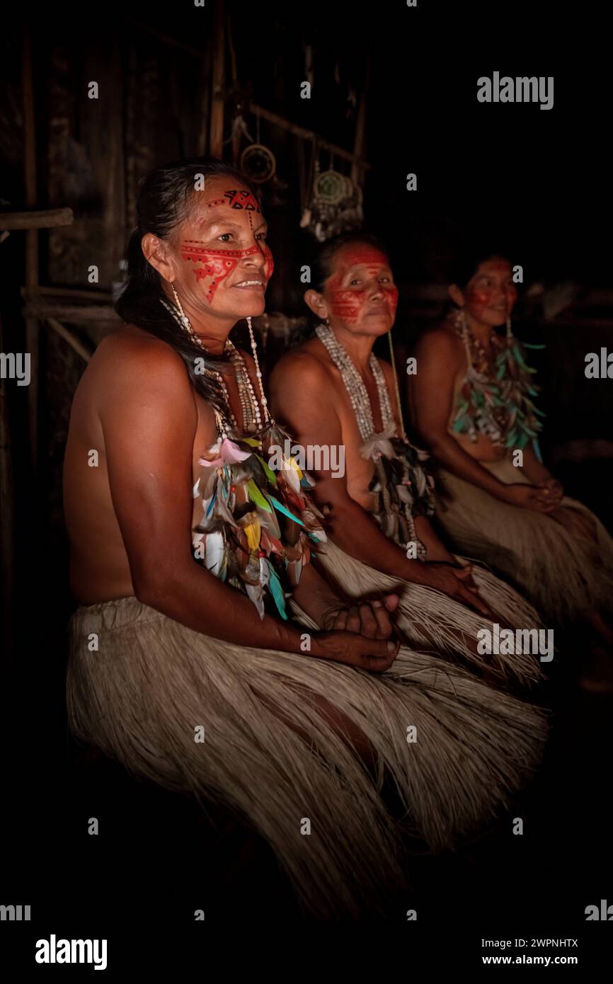 Indigenous peoples - Brazilian rainforest, Cruising the Amazon on a boutique ship (MS Janganda) - River cruise Stock Photo