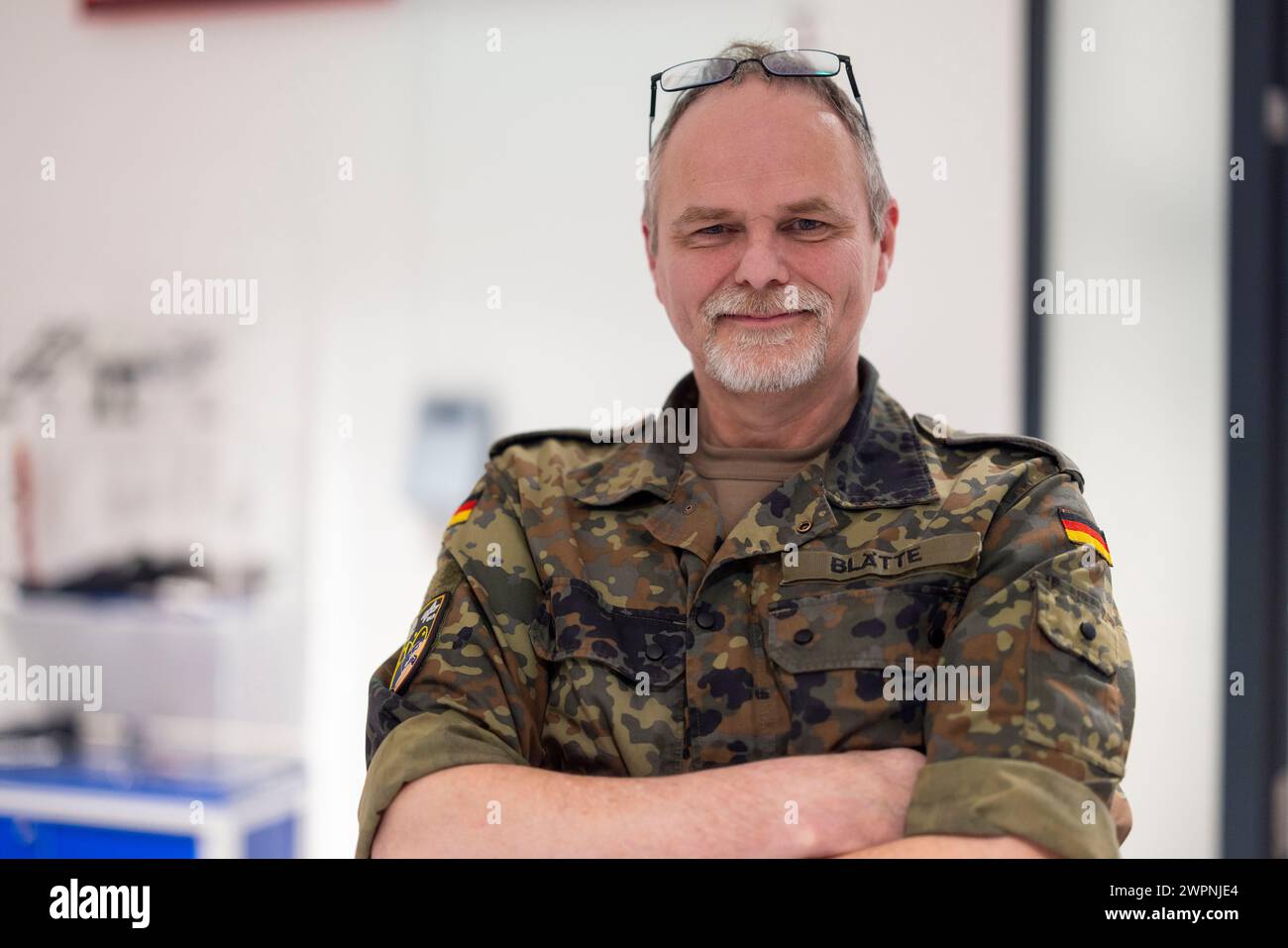 Uedem, Germany. 08th Mar, 2024. Thomas Blätte, Lieutenant Colonel and Head of Operations at the Bundeswehr Space Operations Center, from where the flight path of a discarded ISS battery pack is monitored. Credit: Christoph Reichwein/dpa/Alamy Live News Stock Photo