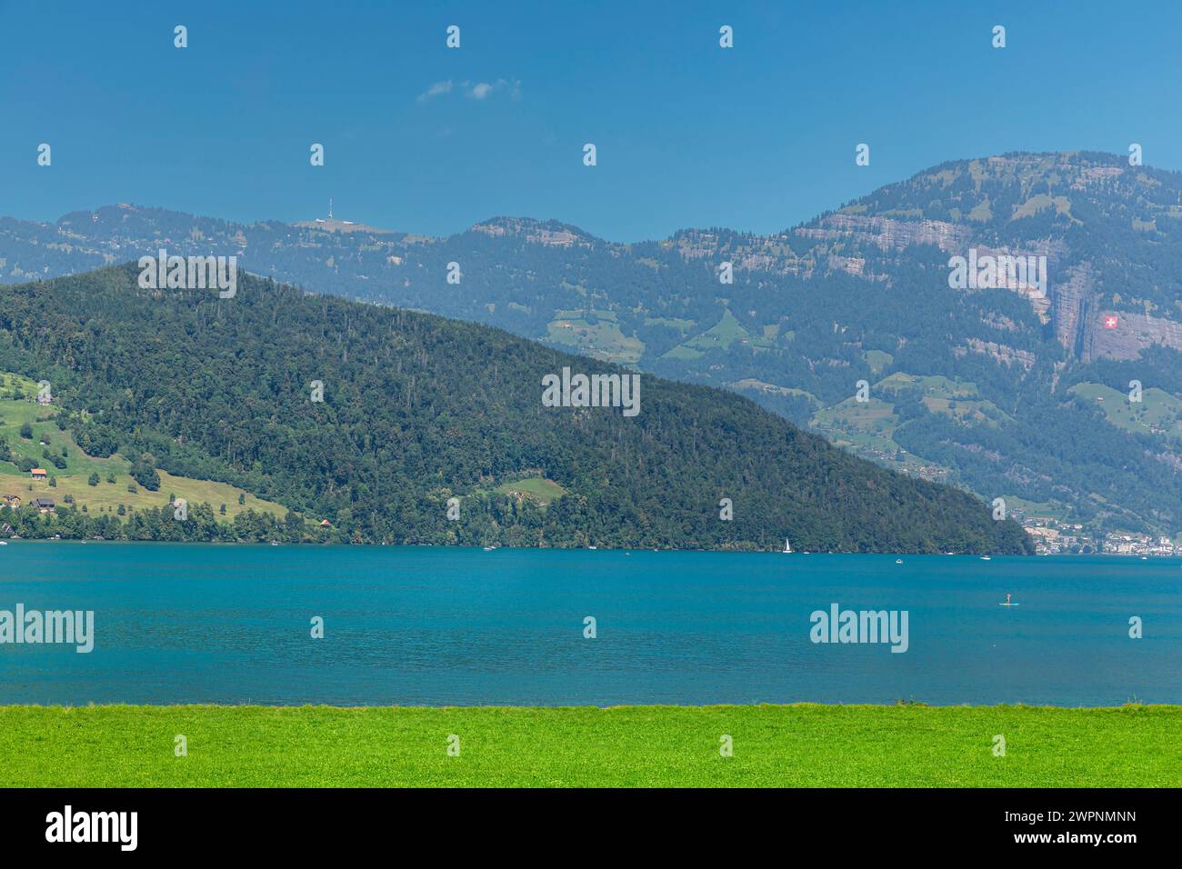 Lake Lucerne near Beckenried with a view of the Rigi, Canton Niewalden, Switzerland Stock Photo
