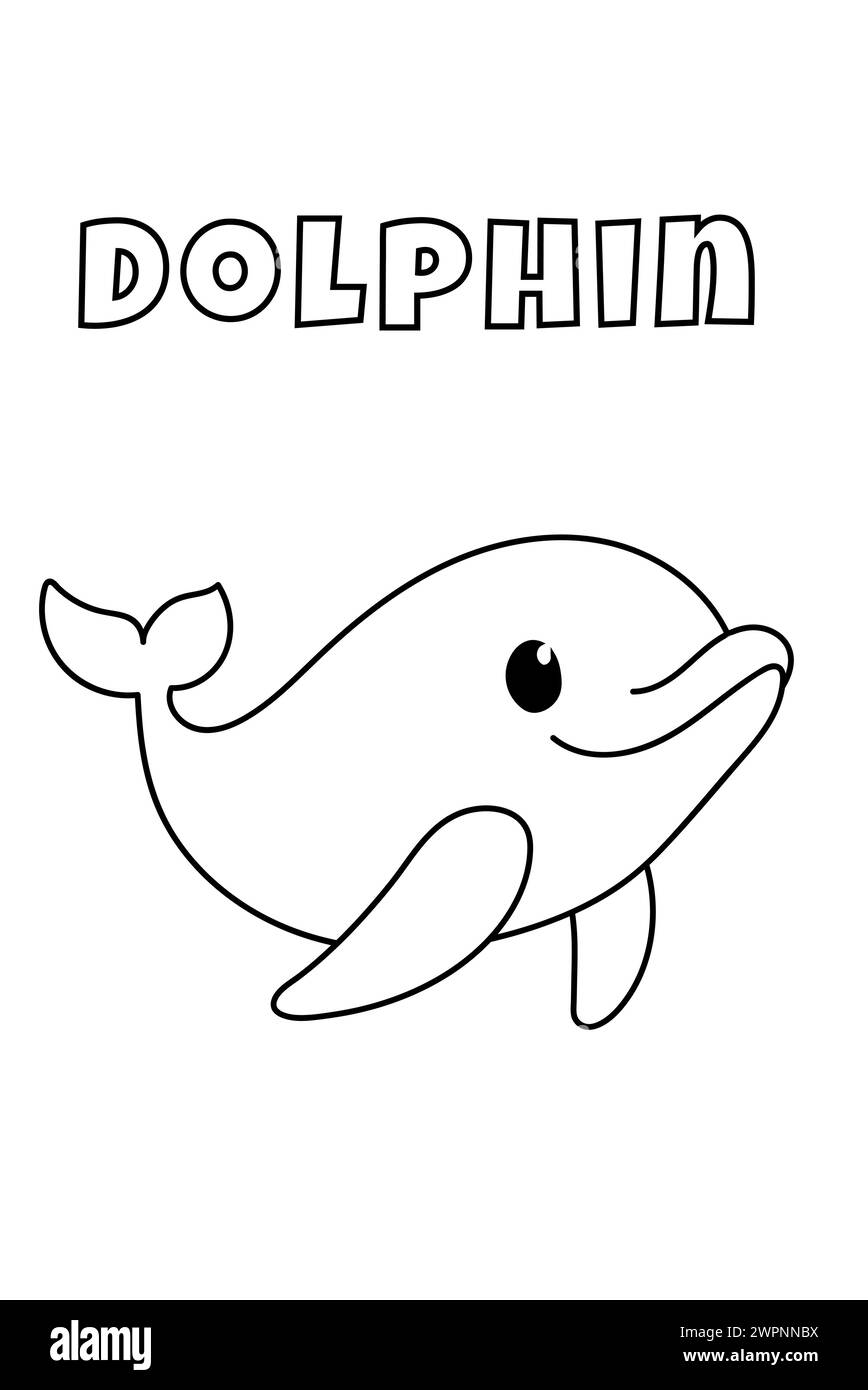 Coloring With Thick Lines For The Little Ones, Dolphin Coloring Page Stock Vector