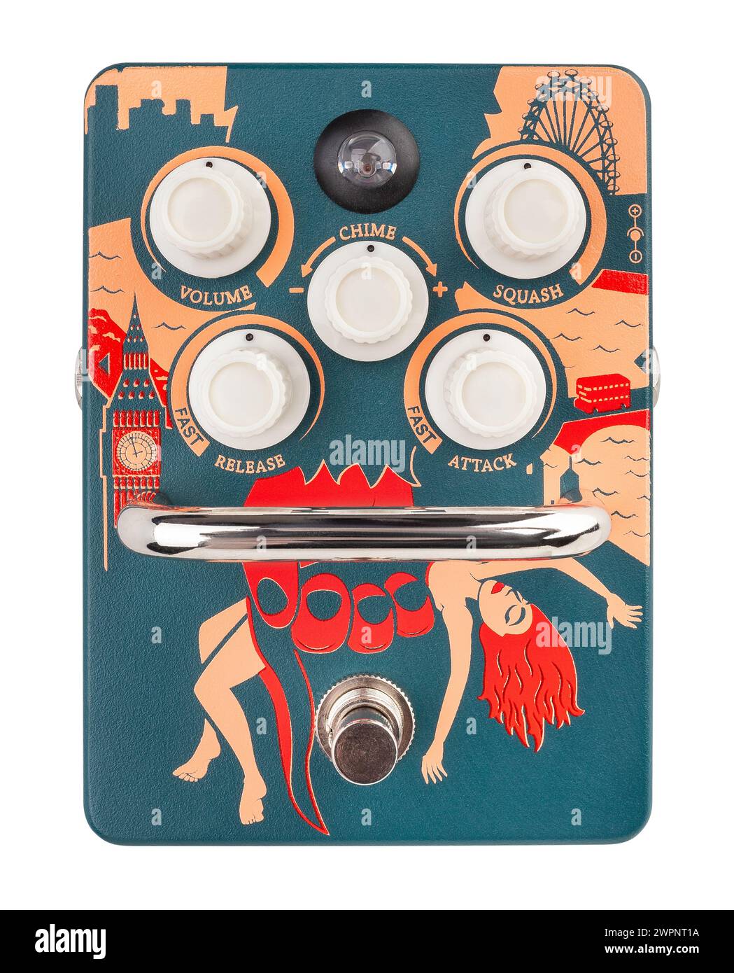 guitar compressor pedal path isolated on white top view Stock Photo