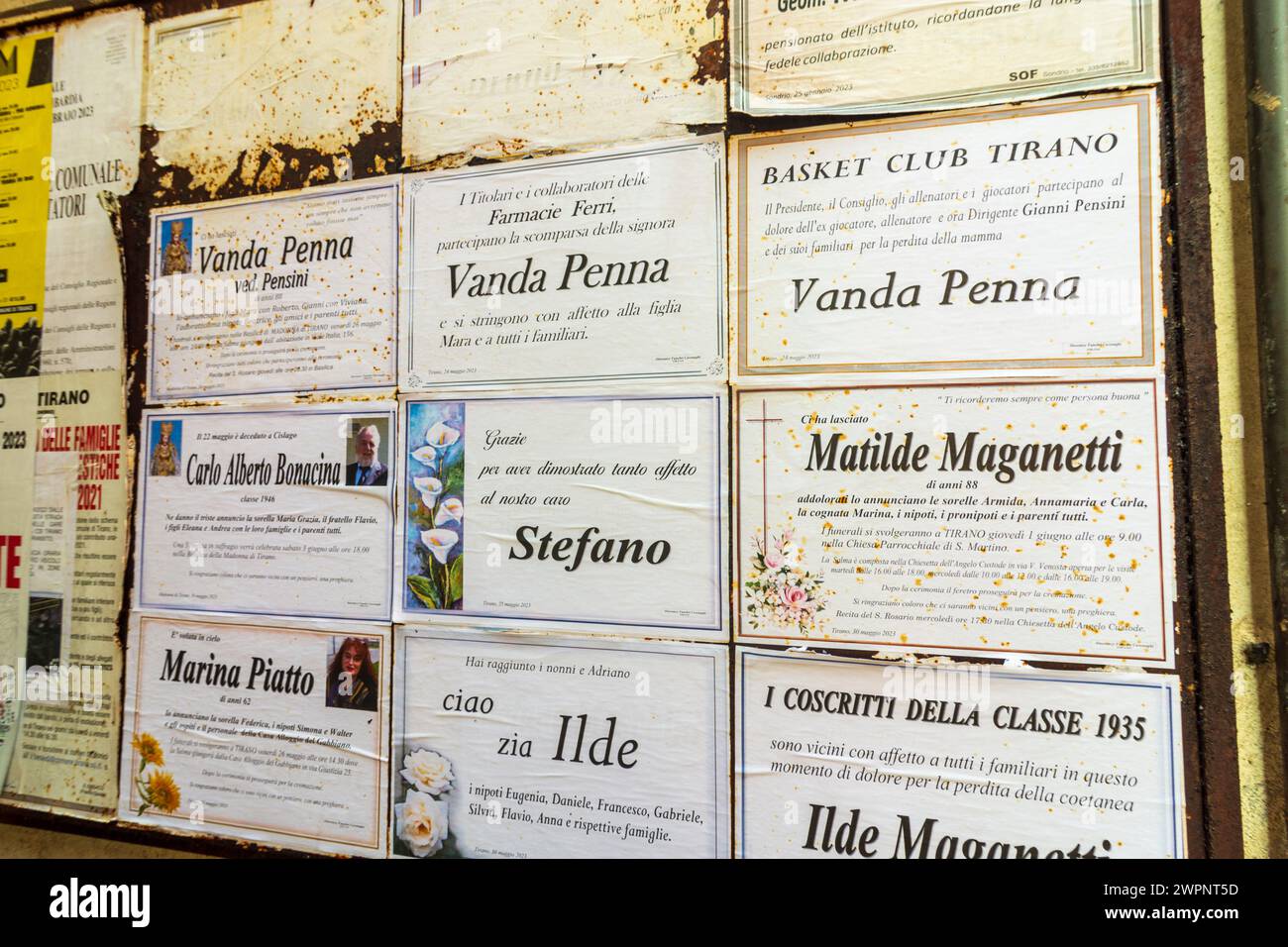 Obituaries on the wall in sondrio hires stock photography and images