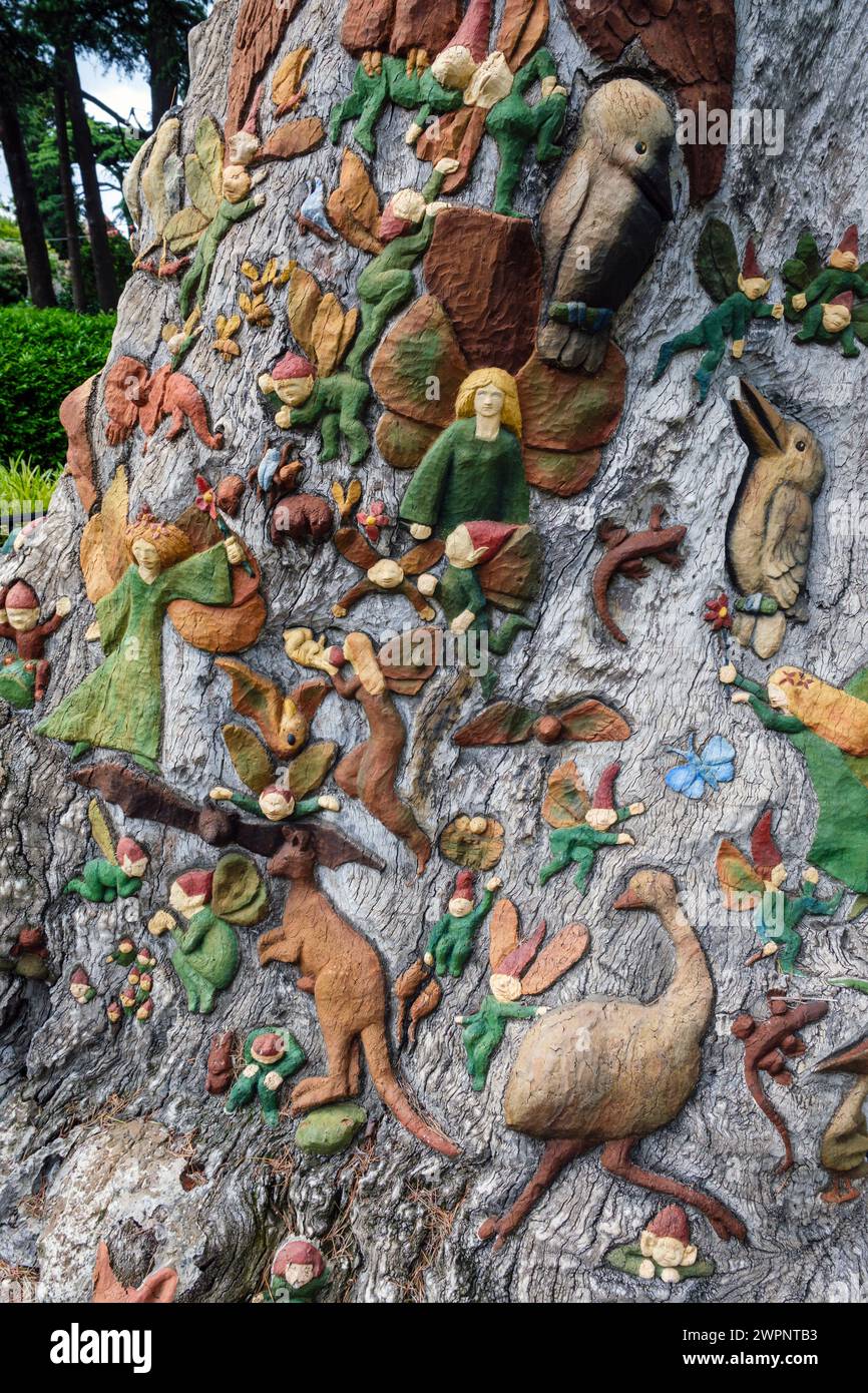 The Fairies Tree carved by Ola Cohn, Fitzroy Gardens, Melbourne, Victoria, Australia Stock Photo