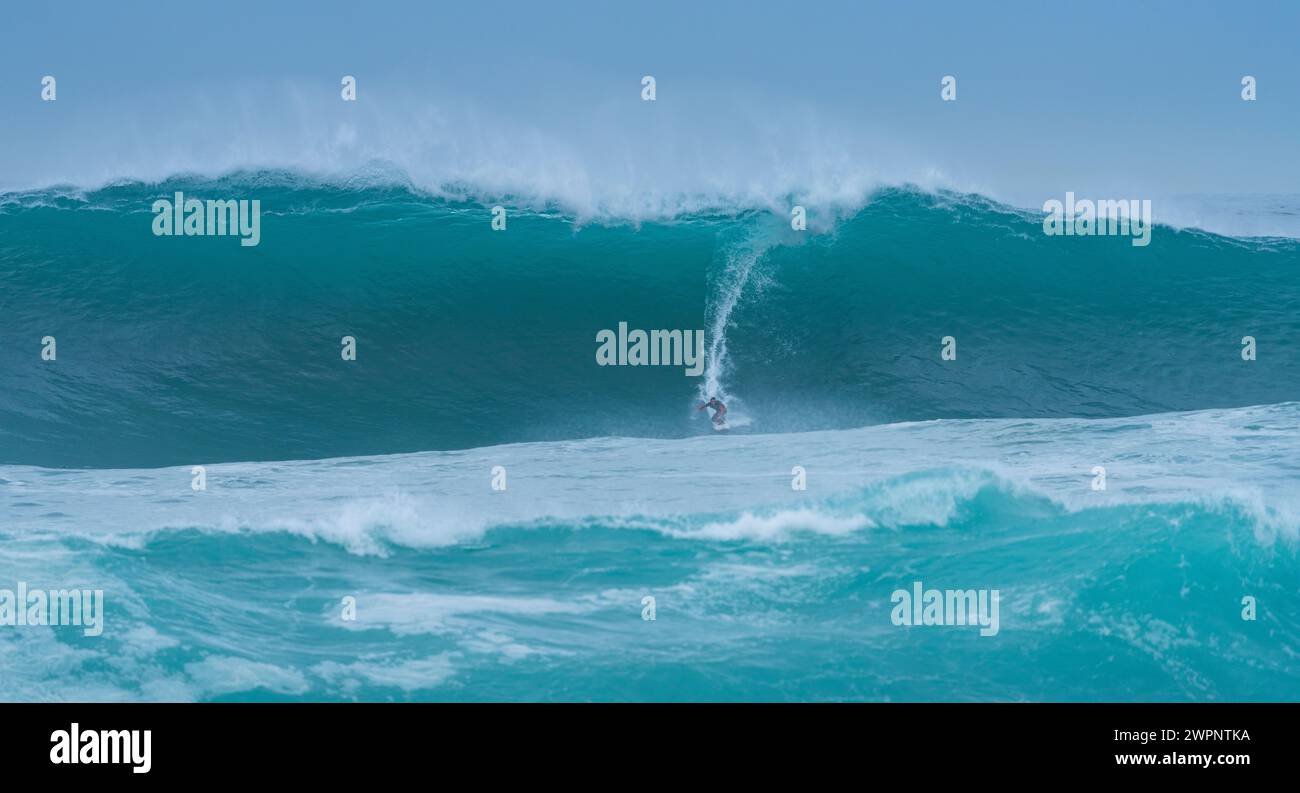"Giant Cow" surf competition. Storm surge with big waves. Santander Municipality. Cantabrian Sea. Cantabria. Spain. Europe Stock Photo