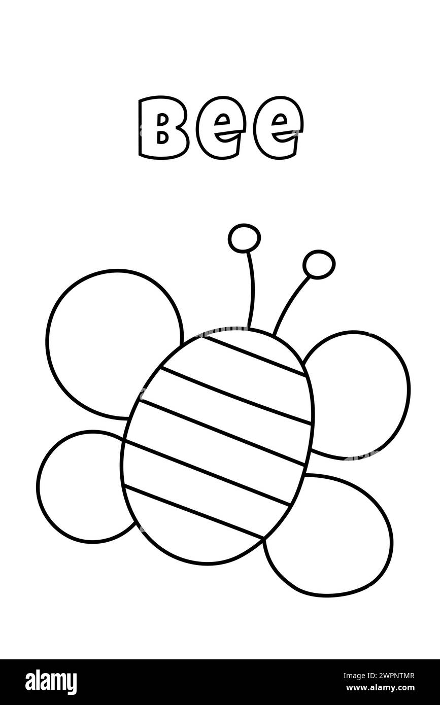 Coloring With Thick Lines For The Little Ones, Bee Coloring Page Stock Vector