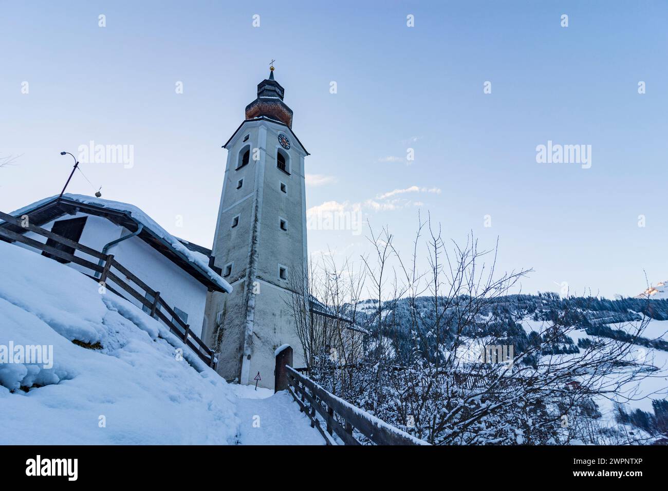 Großarl, church Großarl, snow in Pongau, Salzburg, Austria Stock Photo