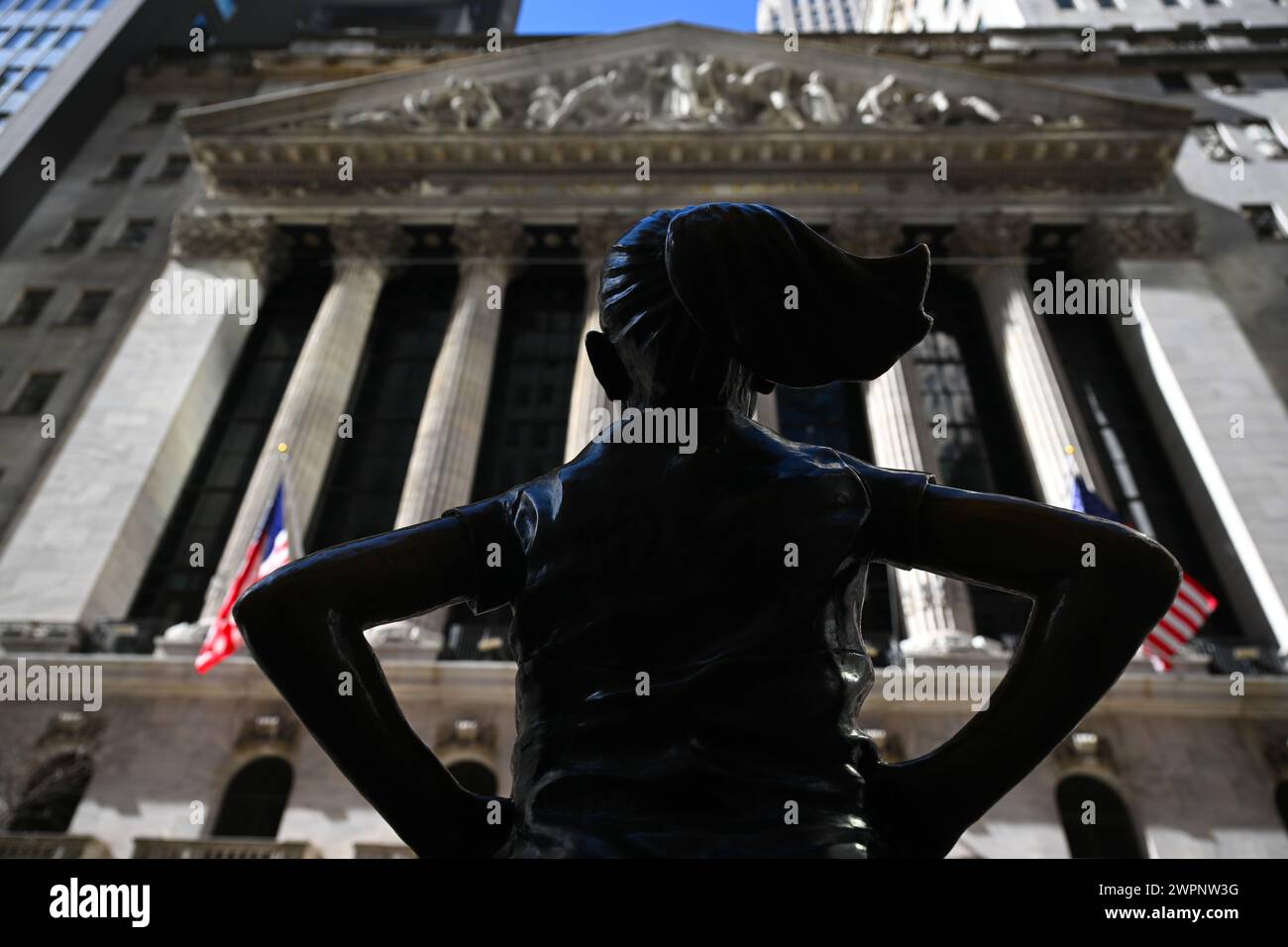 The Fearless Girl statue stands outside the New York Stock Exchange