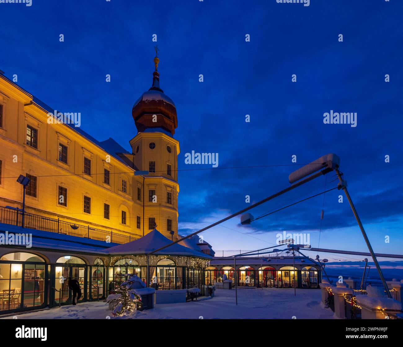 Furth bei Göttweig, Göttweig Abbey, East face, restaurant, snow in Wachau, Niederösterreich, Lower Austria, Austria Stock Photo