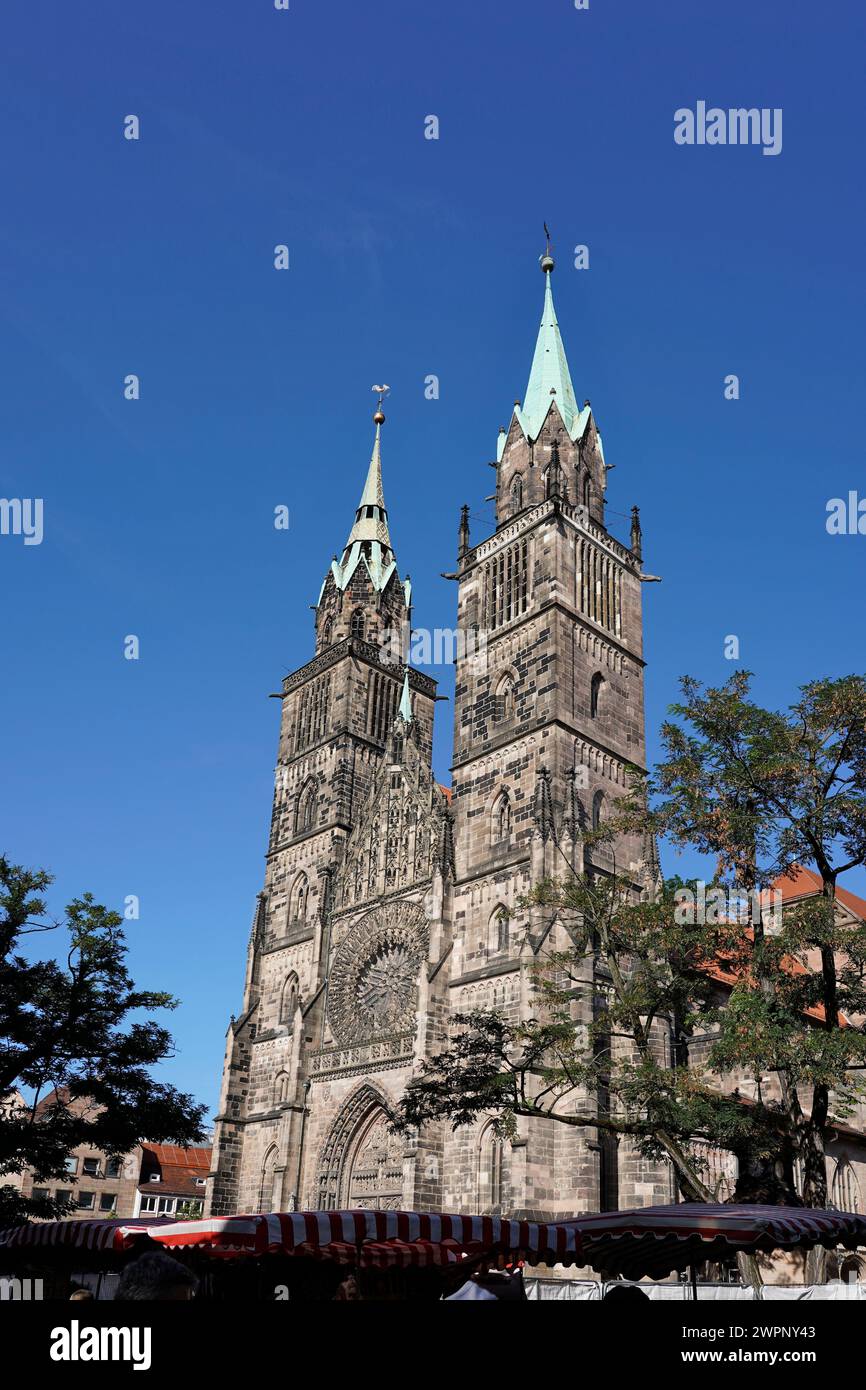 Germany, Bavaria, Middle Franconia, Nuremberg, Old Town, Church of St. Lawrence, Towers Stock Photo