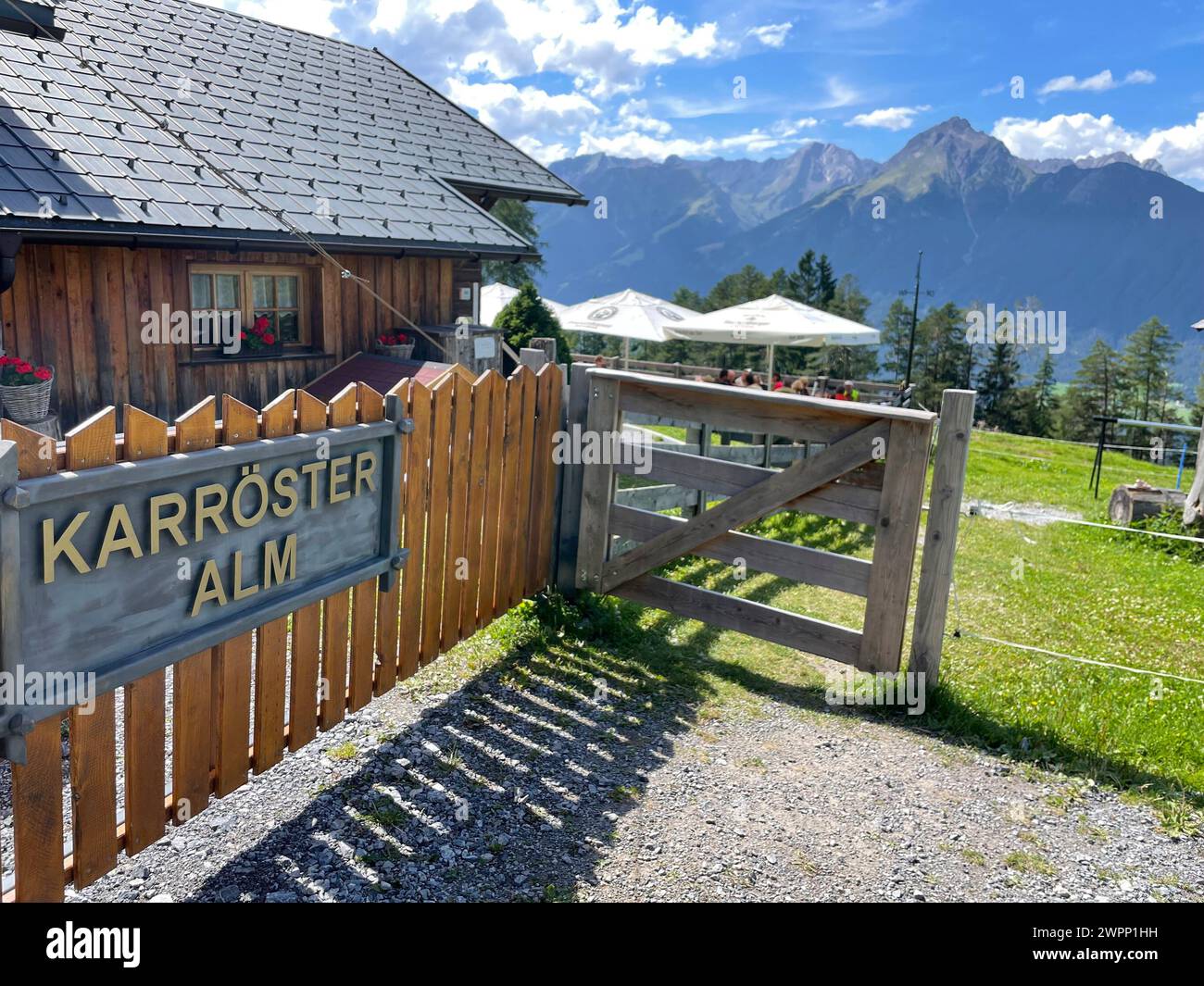 View of Karröster Alm below the Tschirgant, Haiminger Kreuz, Mieminger ...