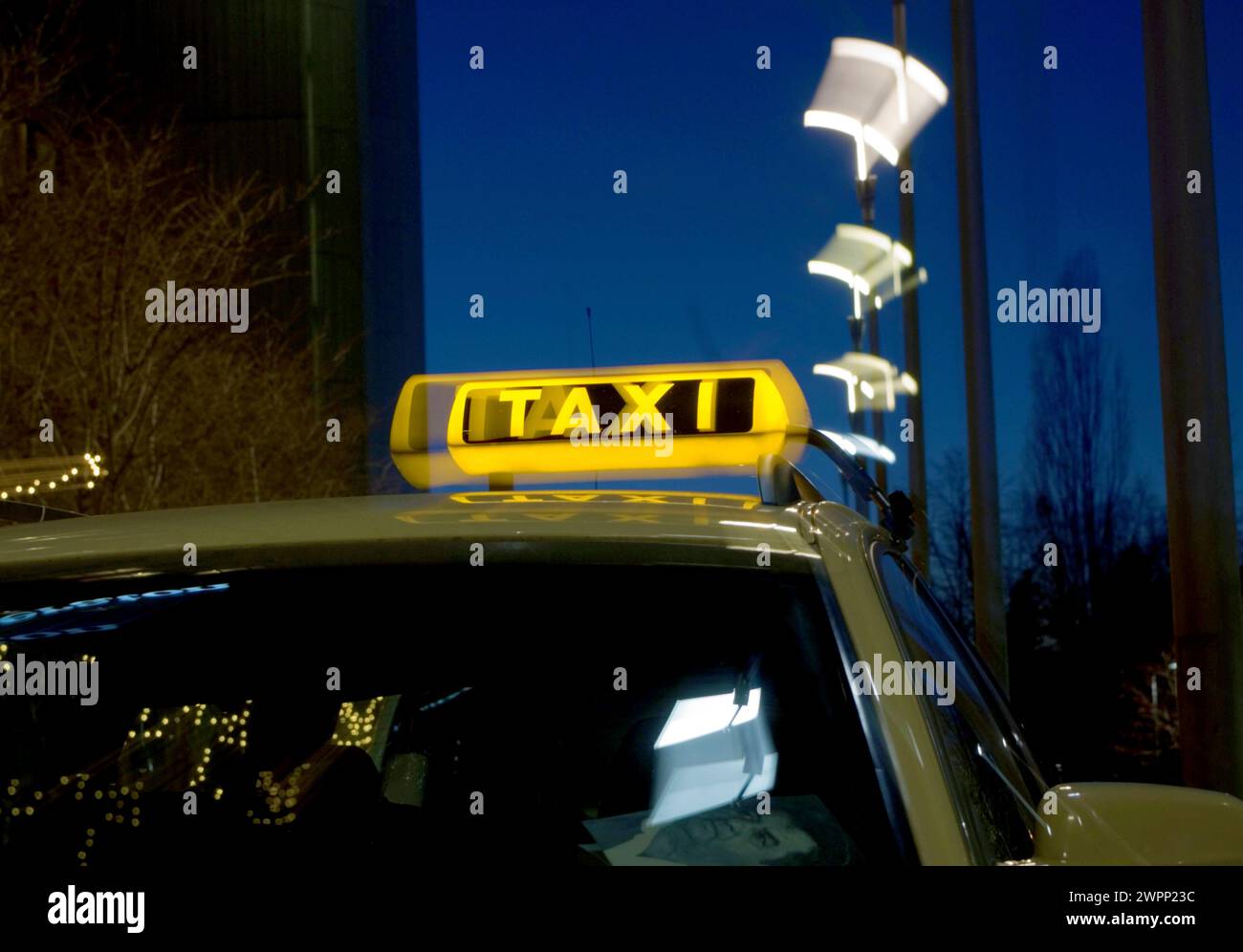 Cab light at cab rank, Munich, Bavaria, Germany Stock Photo