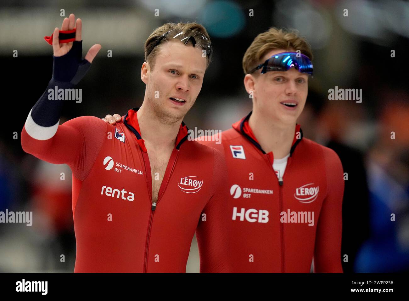 Havard Holmefjord Lorentzen and Bjorn Magnussen of Norway celebrate