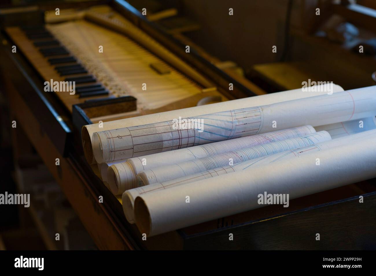 Impressions of a harpsichord and piano making workshop Stock Photo