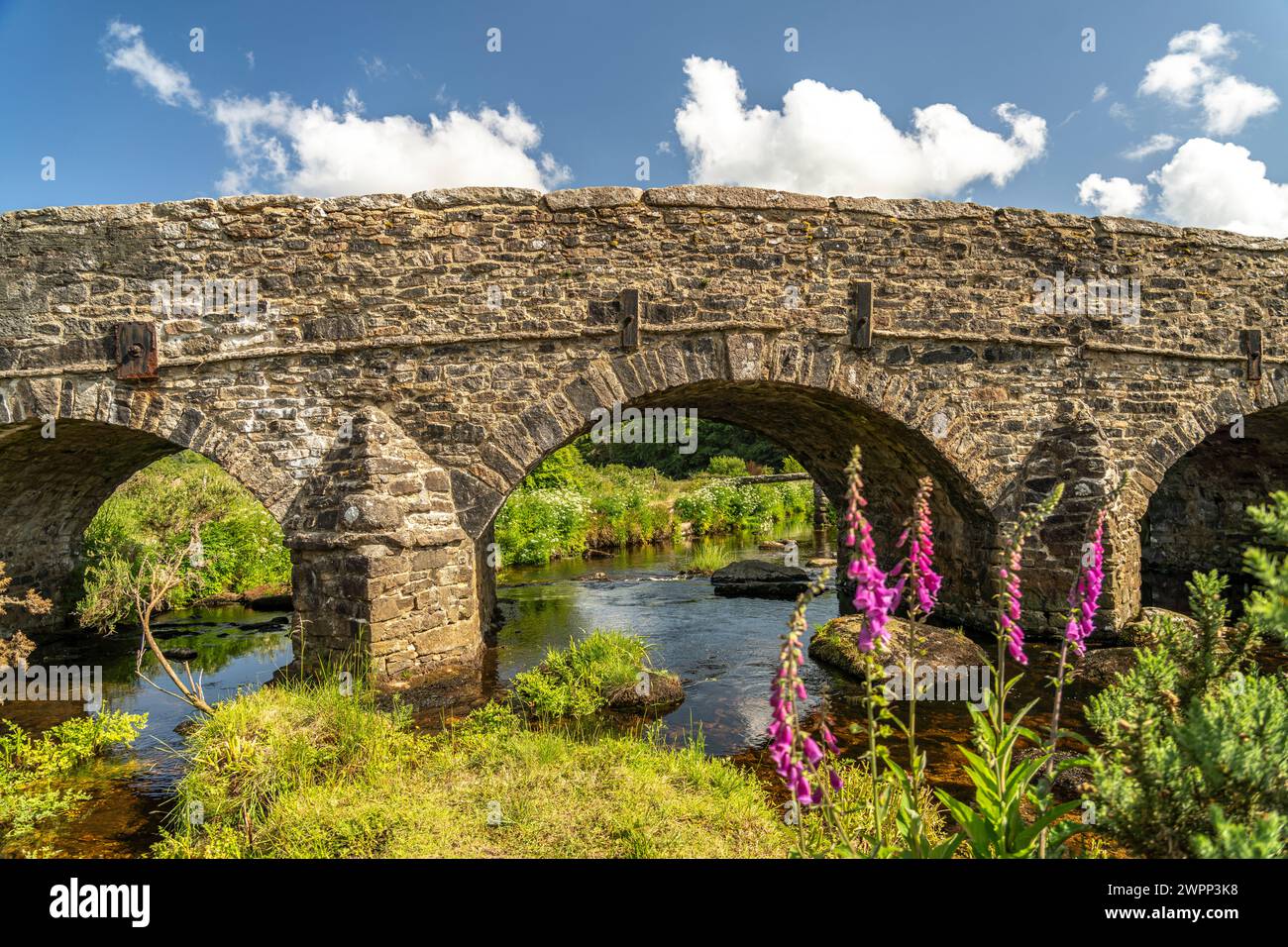 Stone bridge over the East dart river in Postbridge, Dartmoor, Devon, England, Great Britain, Europe Stock Photo