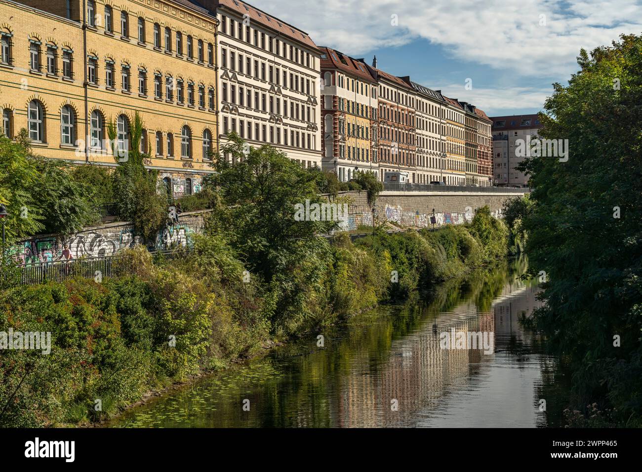 Residential buildings on the Karl Heine Canal in Leipzig, Saxony, Germany Stock Photo