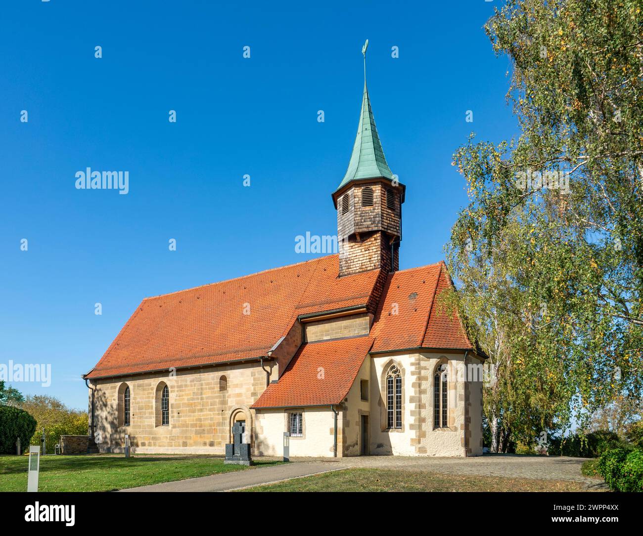 Mössingen - Belsen, district of Tübingen, the Belsen church is one of the oldest Romanesque choir tower churches in Baden-Württemberg. Stock Photo