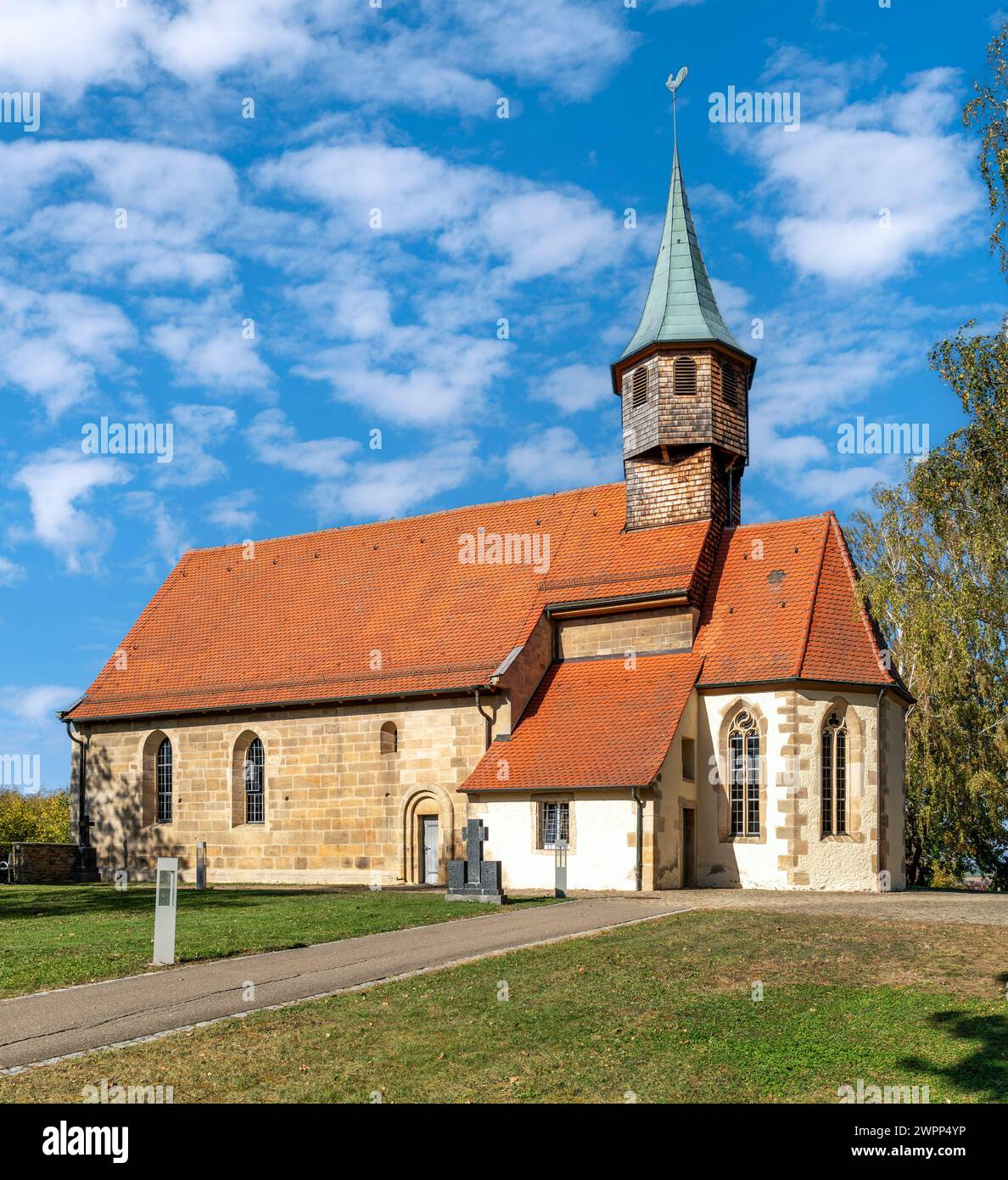 Mössingen - Belsen, district of Tübingen, the Belsen church is one of the oldest Romanesque choir tower churches in Baden-Württemberg. Stock Photo