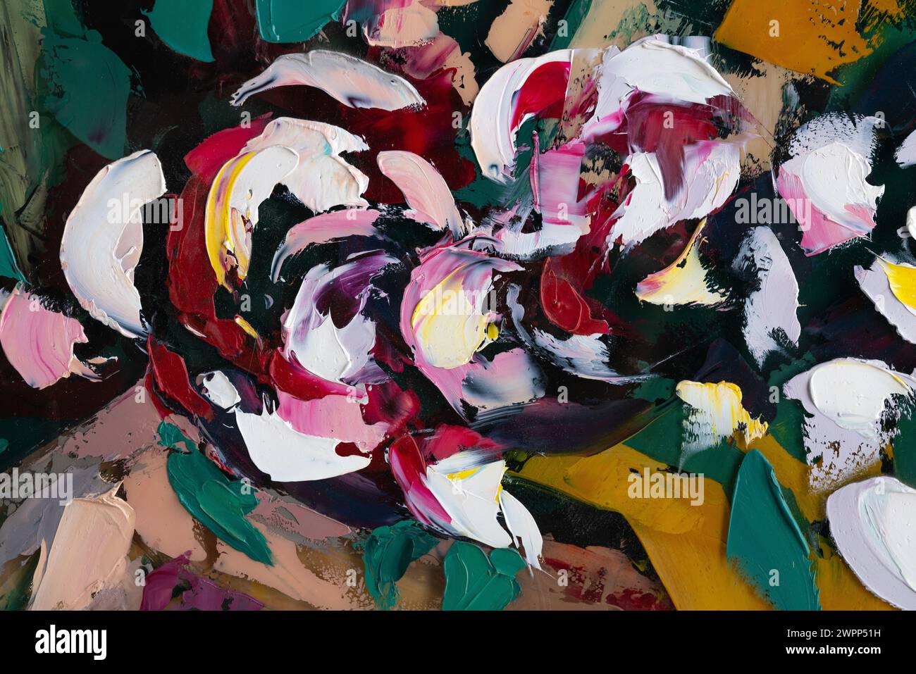 The girl is painted with a palette knife and oil paints on round ...