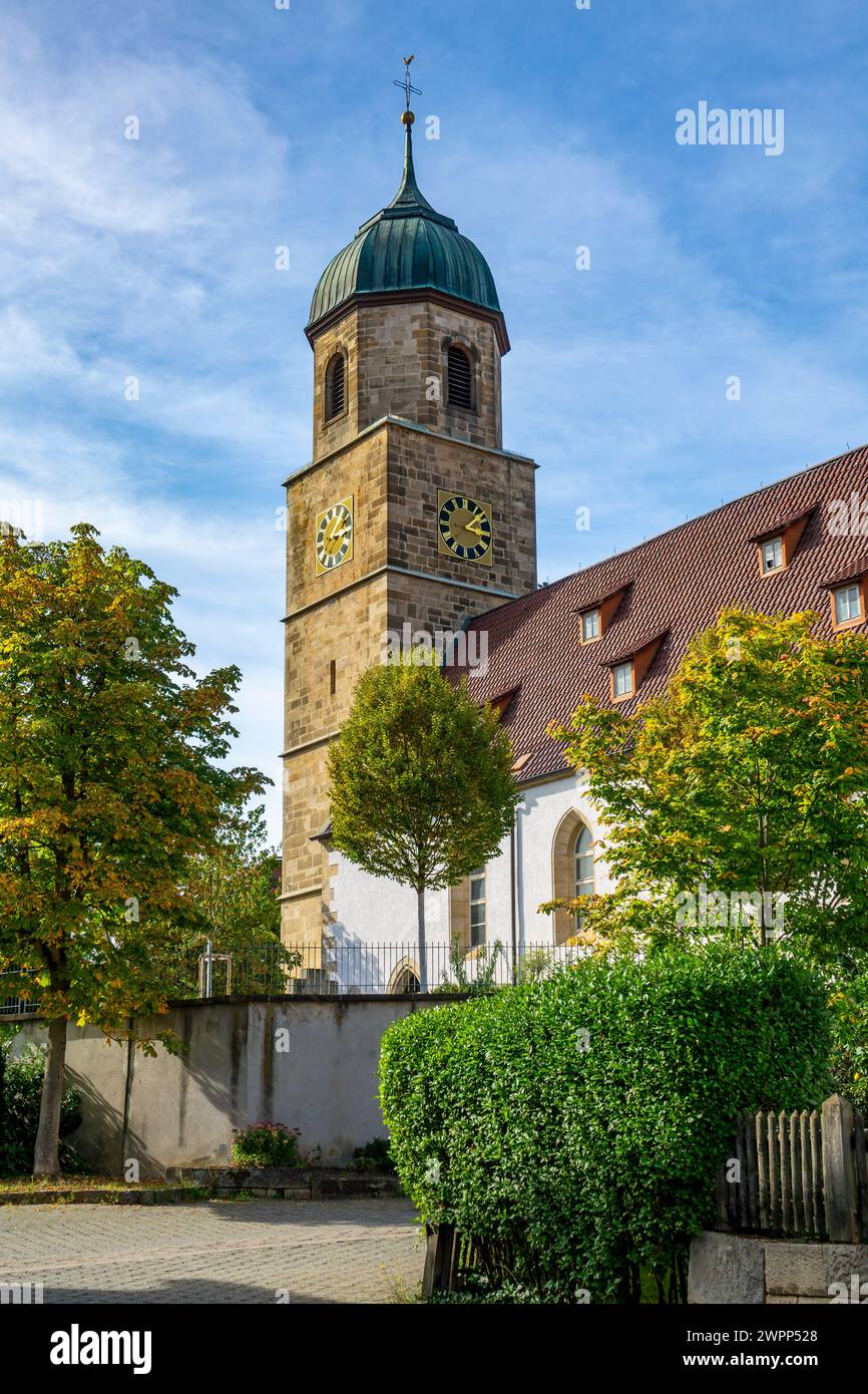 Filderstadt-Sielmingen, Protestant St. Martin's Church, tower with baroque spire. Stock Photo