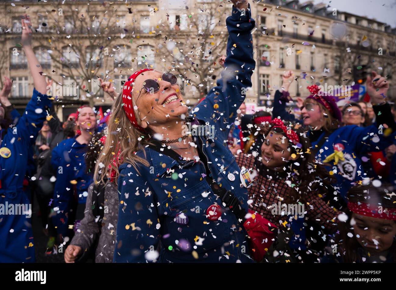 Paris, France. 08th Mar, 2024. Julien Mattia/Le Pictorium - International Women's Day in Paris - 08/03/2024 - France/Ile-de-France (region)/Paris - the Rosies and the ATTAC collective give their voices to the March 8 Manifestation for International Women's Rights Day, in Paris on March 8, 2024. Credit: LE PICTORIUM/Alamy Live News Stock Photo