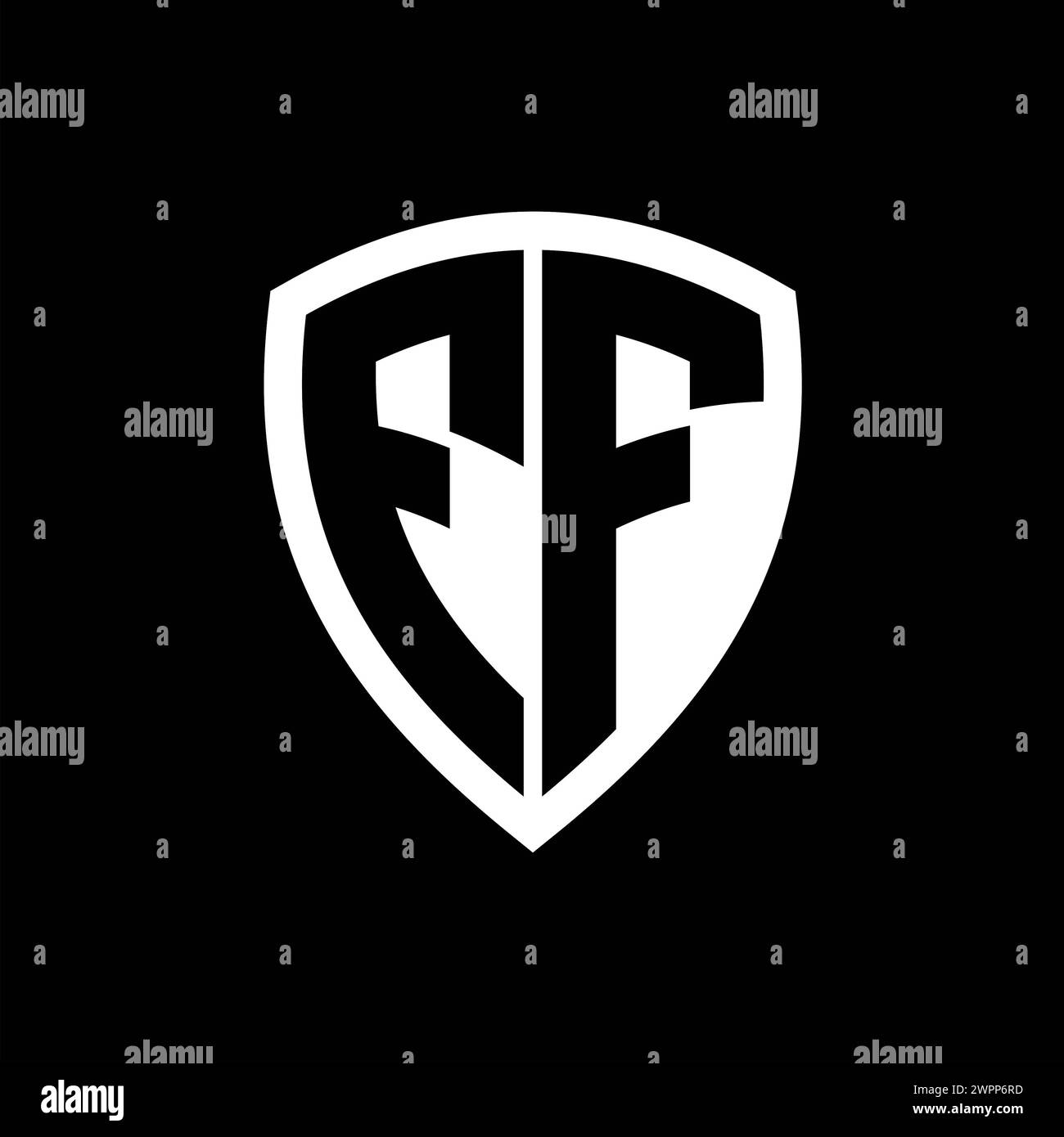 FF monogram logo with bold letters shield shape with black and white color design template Stock Photo