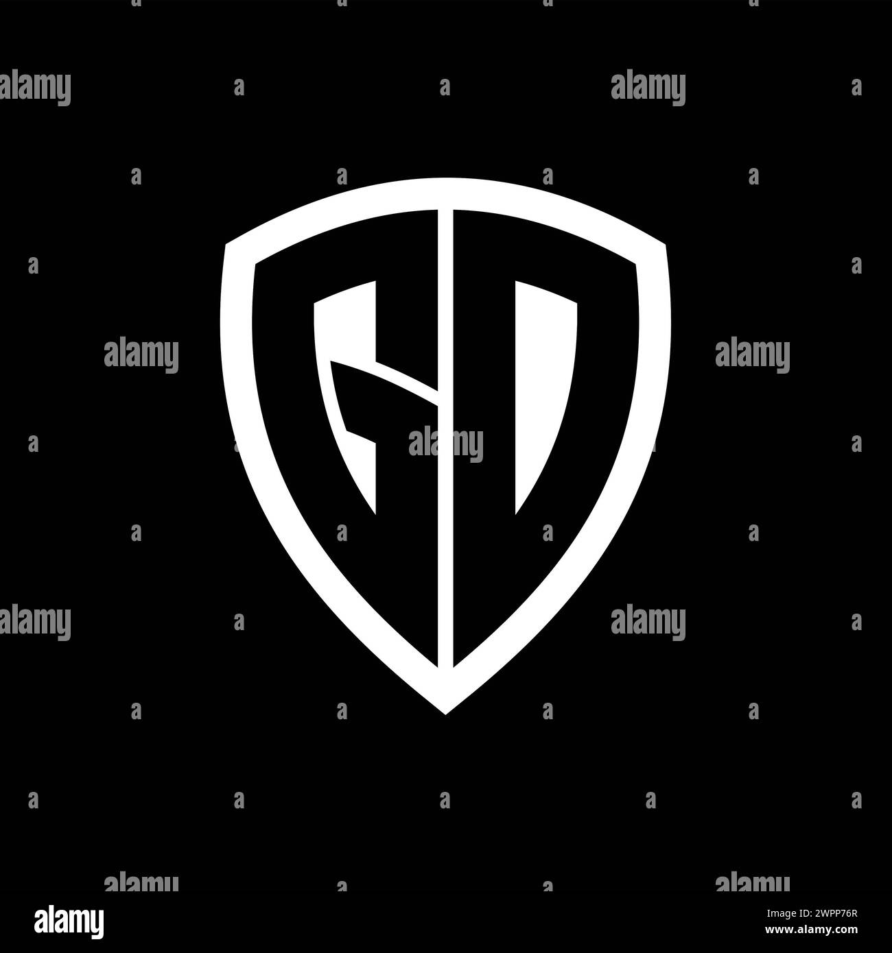 GD monogram logo with bold letters shield shape with black and white ...