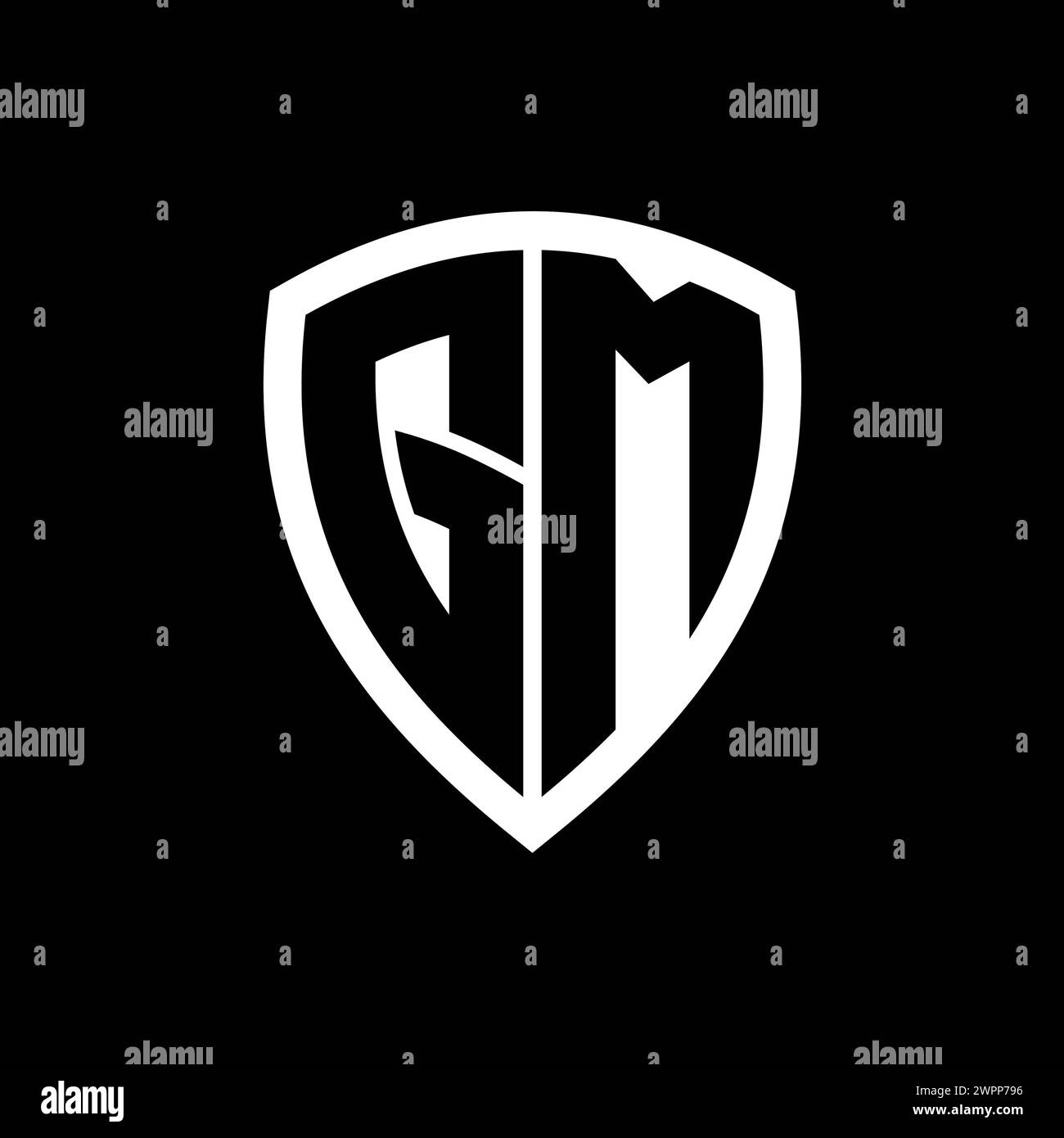 GM monogram logo with bold letters shield shape with black and white color design template Stock Photo