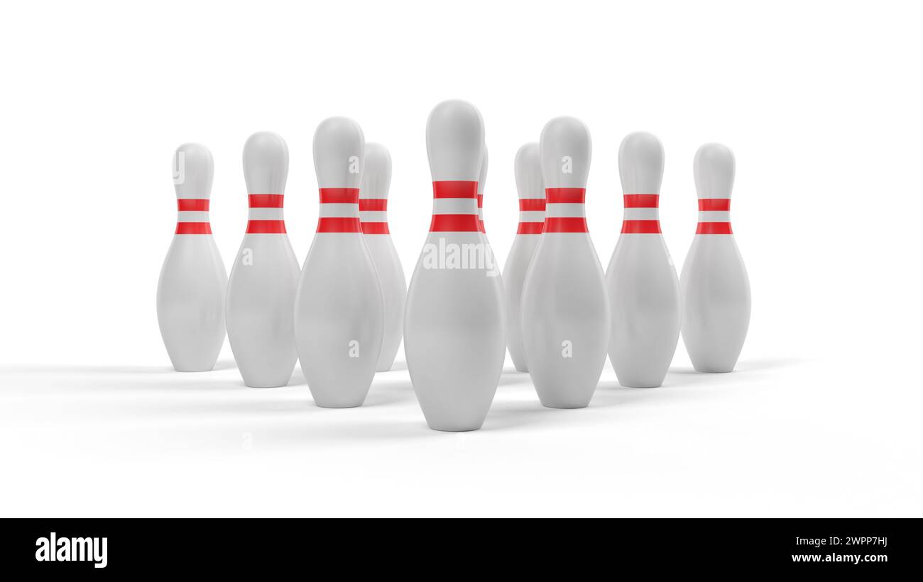 Bowling pins isolated on white background. 3d illustration. Stock Photo