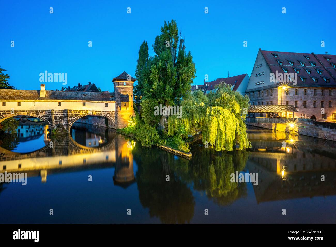 Henkersteg with Weinstadel in the old town of Nuremberg, Middle Franconia, Germany Stock Photo