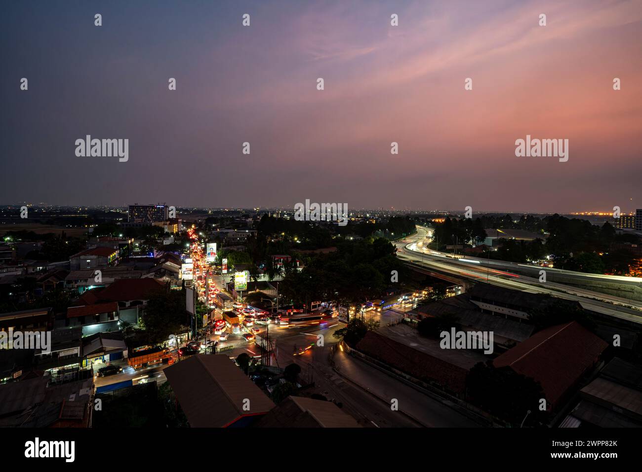 Evening traffic in Jakarta, near airport, Jakarta, Java, Indonesia Stock Photo