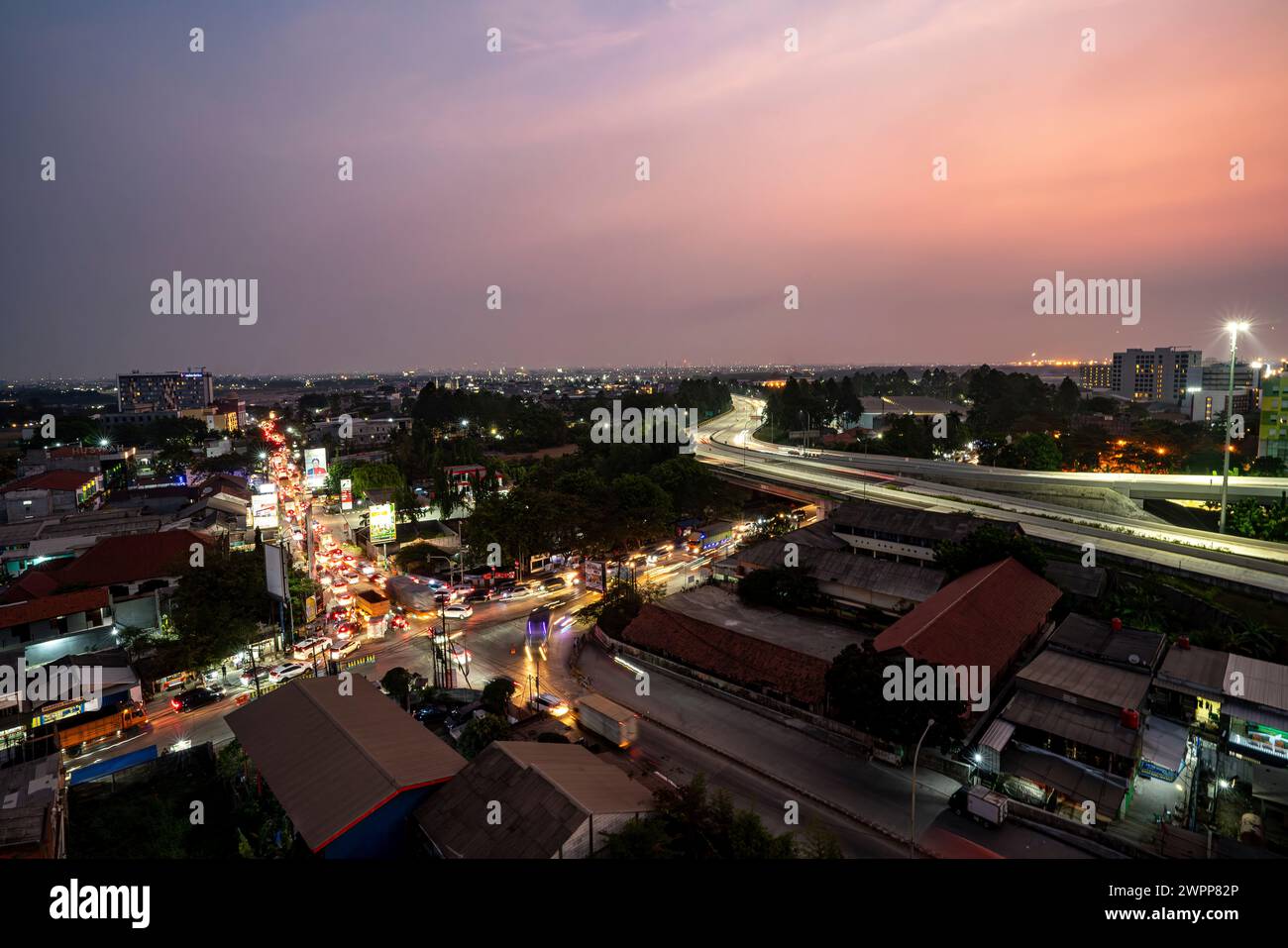 Evening traffic in Jakarta, near airport, Jakarta, Java, Indonesia Stock Photo