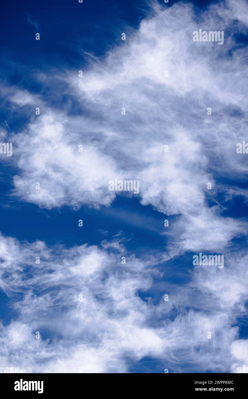 Cirrus clouds ruffled by the wind against a blue sky background Stock Photo