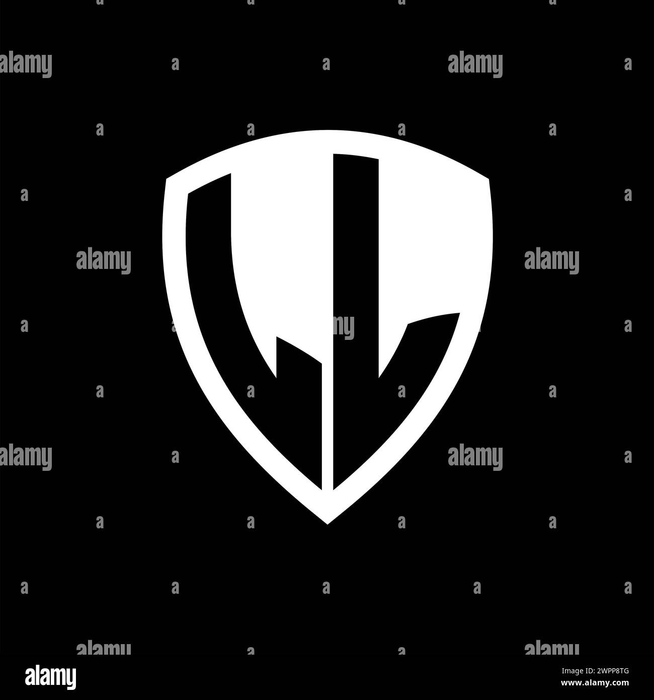 LL monogram logo with bold letters shield shape with black and white ...